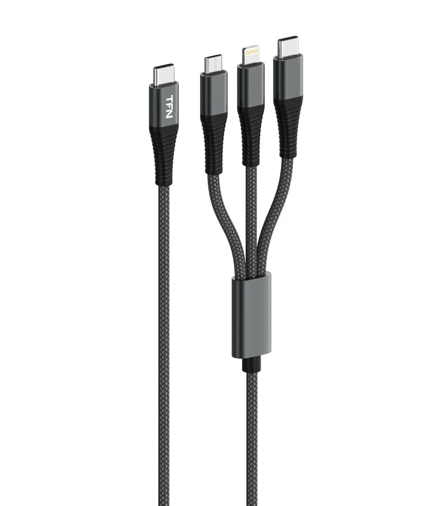 Дата-кабель TFN 3 в 1: USB-С – USB-C / MicroUSB / Lightning, 1.2 м, серый
