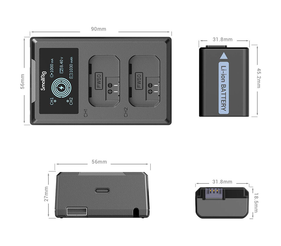 Аккумуляторы SmallRig NP-FW50 с зарядным устройством (3818)