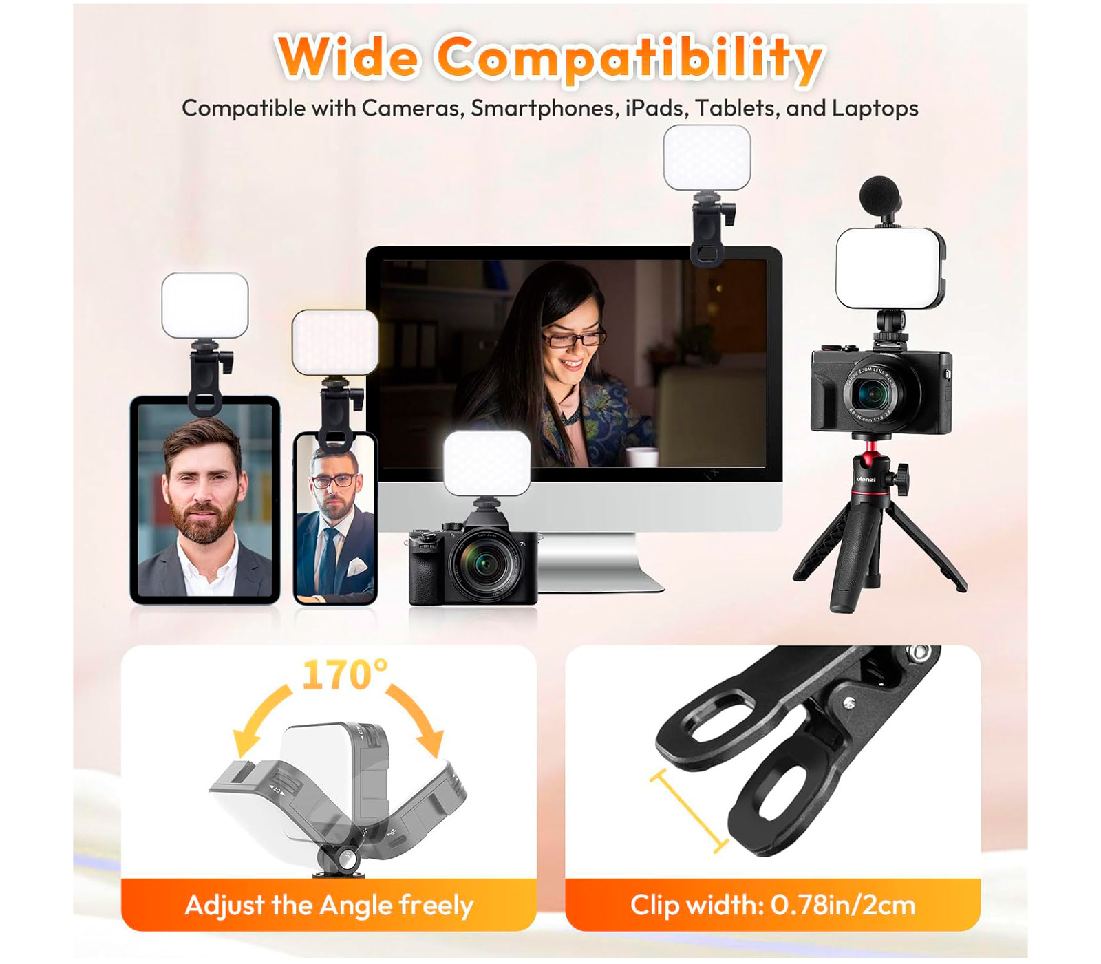 Осветитель Ulanzi VL100X Selfie Light Clip, 2500-6500К,