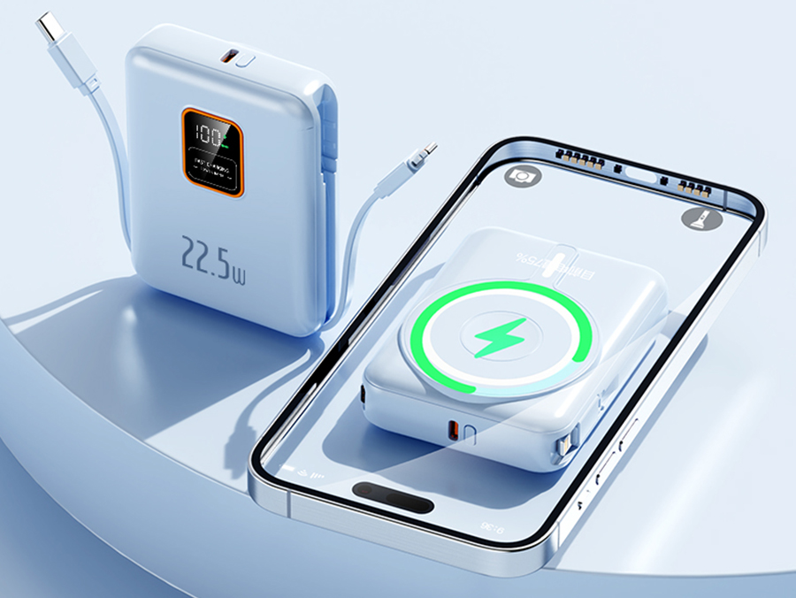 Портативный аккумулятор EOFE G108 10 000 мАч, USB-C, Lightning, беспроводная зарядка, до 22.5 Вт, синий