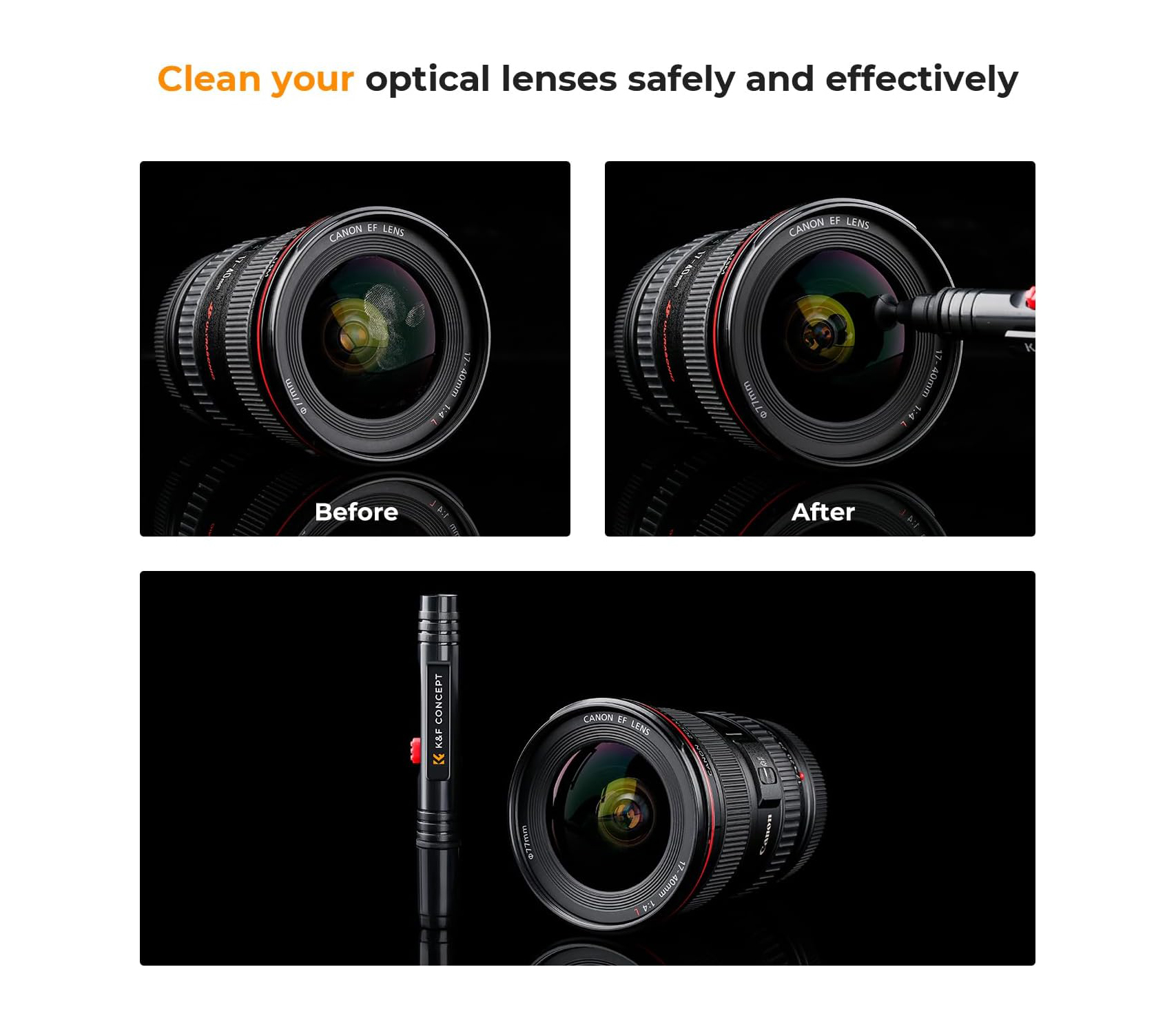 Чистящий карандаш для оптики K&F Concept 2146, с двусторонней насадкой, комплект 3 шт