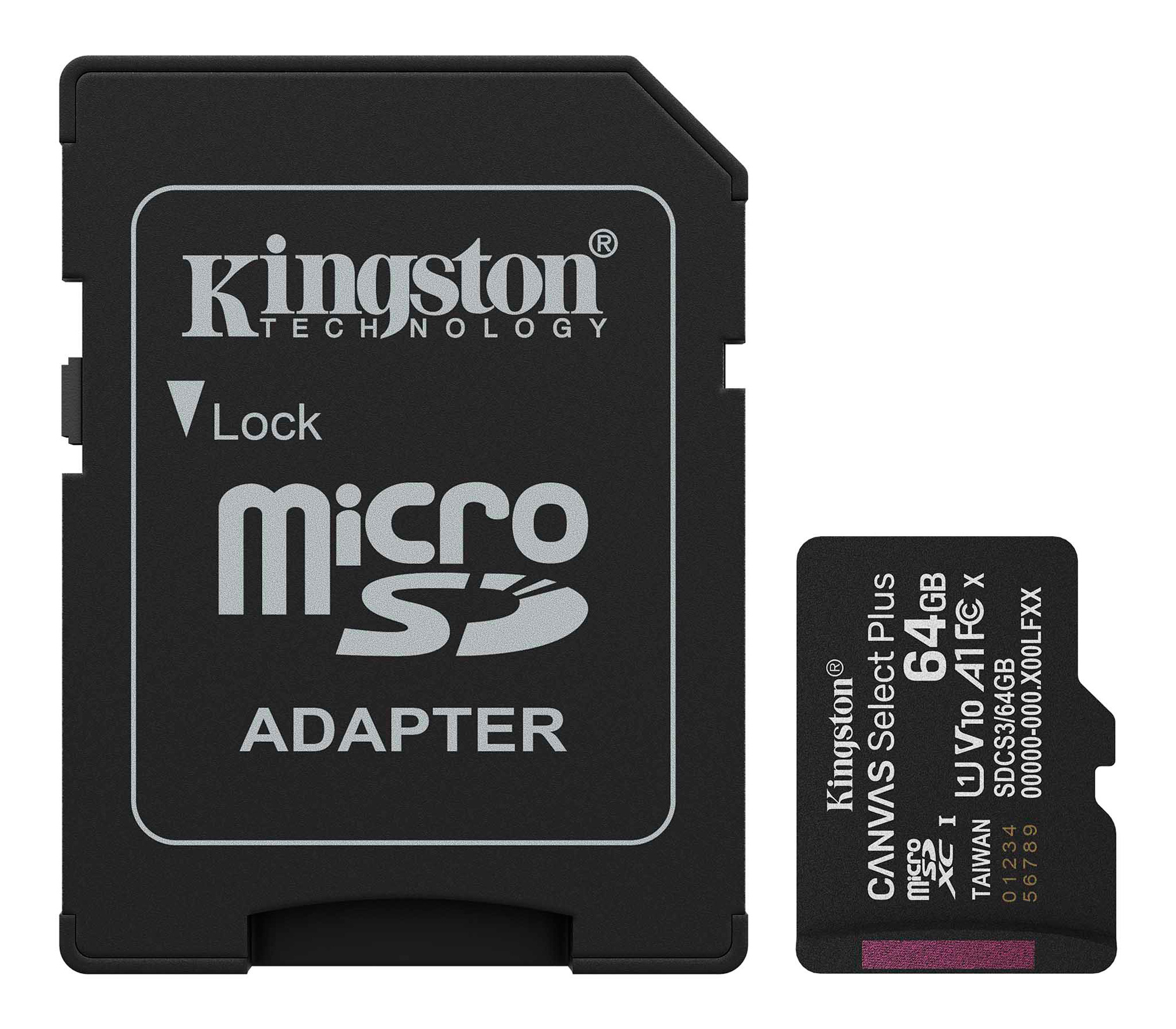 Карта памяти Kingston MicroSDXC 64GB Canvas Select Plus Gen3 UHS-I U1 A1, с адаптером SD