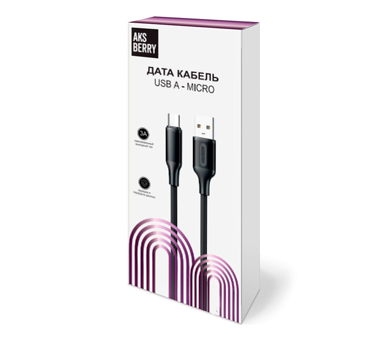 Кабель Aksberry X153, кабель USB-A / USB Micro B, 3А, длина 1 м, черный