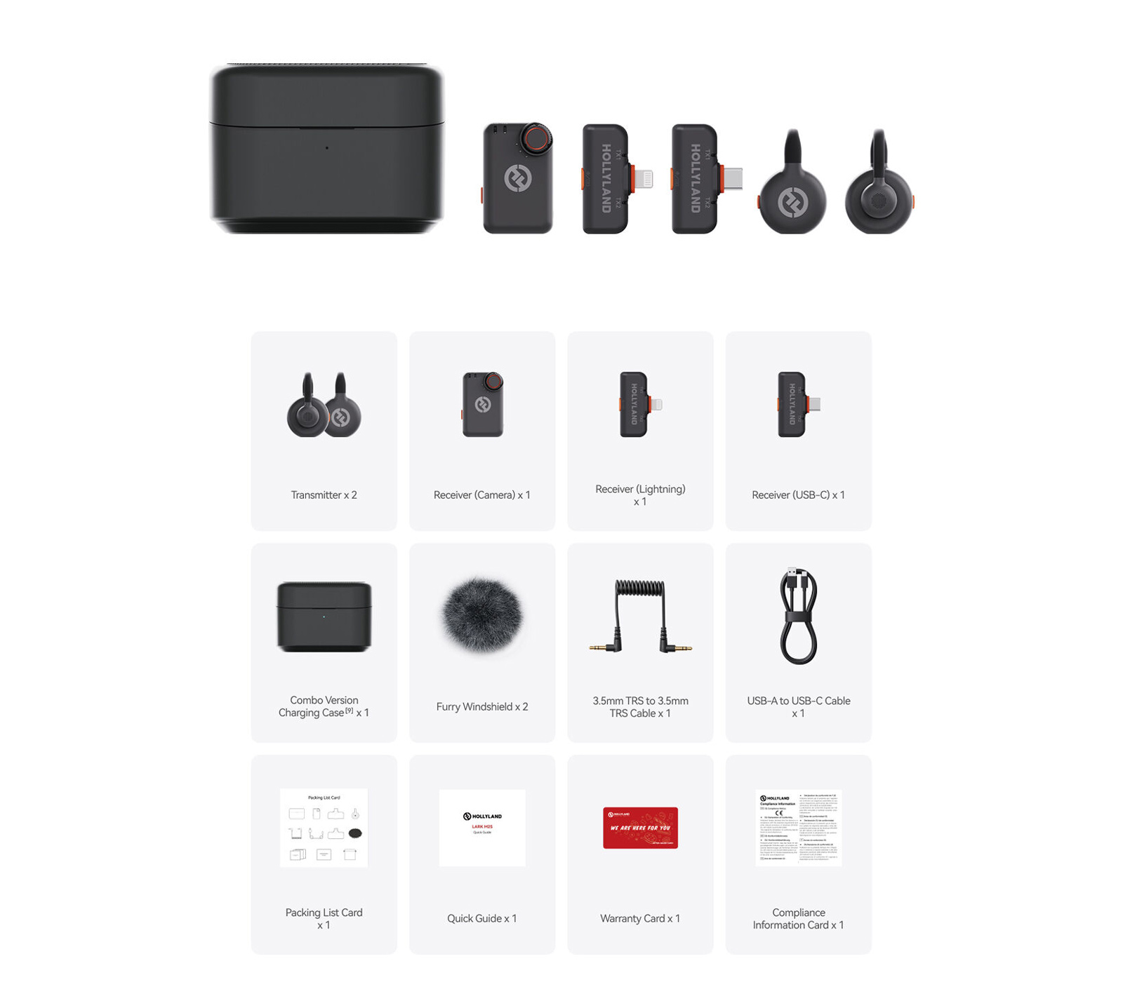 Беспроводная система Hollyland Lark M2S Ultimate Combo, TX+TX+RX, 3.5 мм TRS, USB-C, Lightning