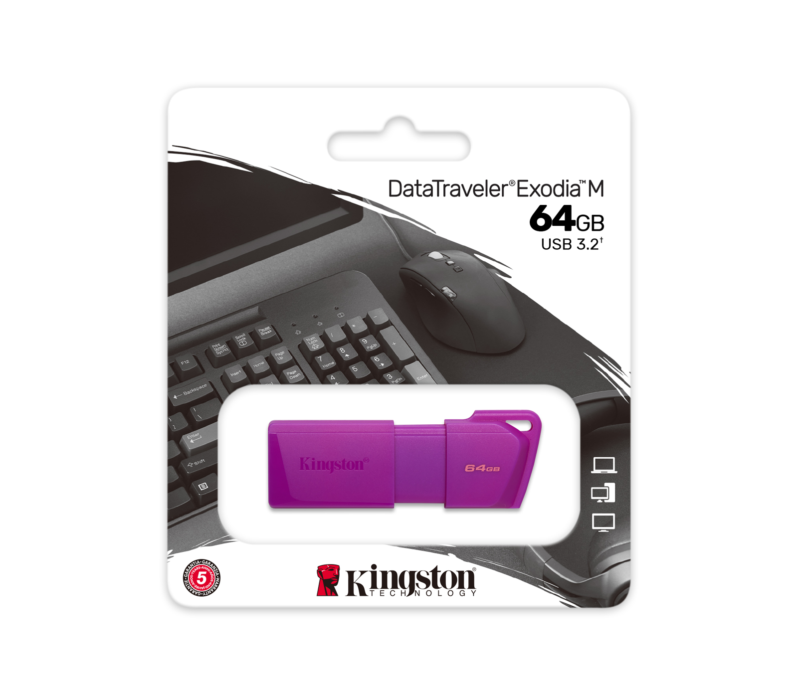 Накопитель Kingston USB3.2 Flash 64GB DataTraveler Exodia M - Neon, фиолетовый