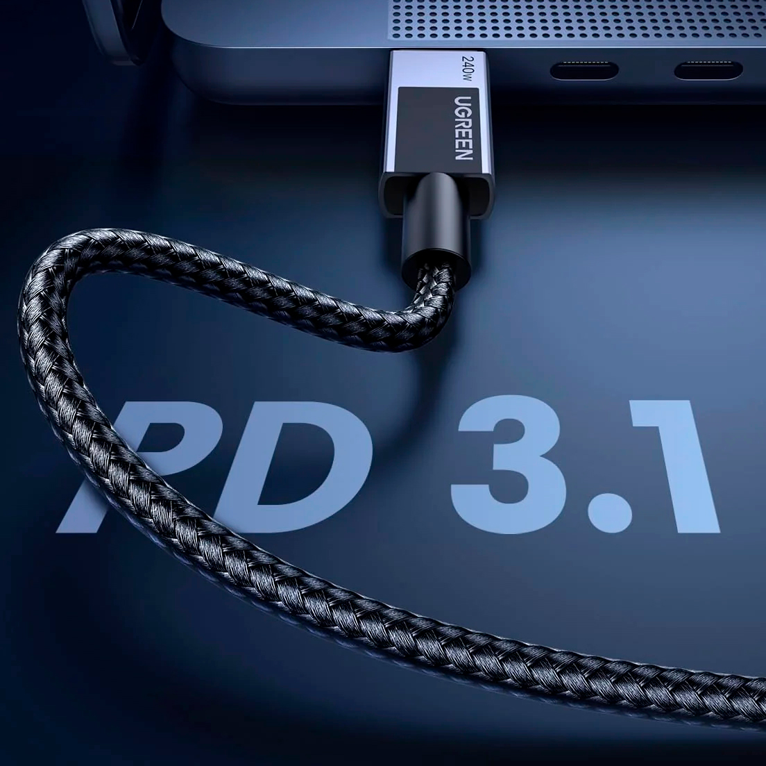 Кабель Ugreen L513, USB-C - USB-C, 240 Вт, 2 м, черный