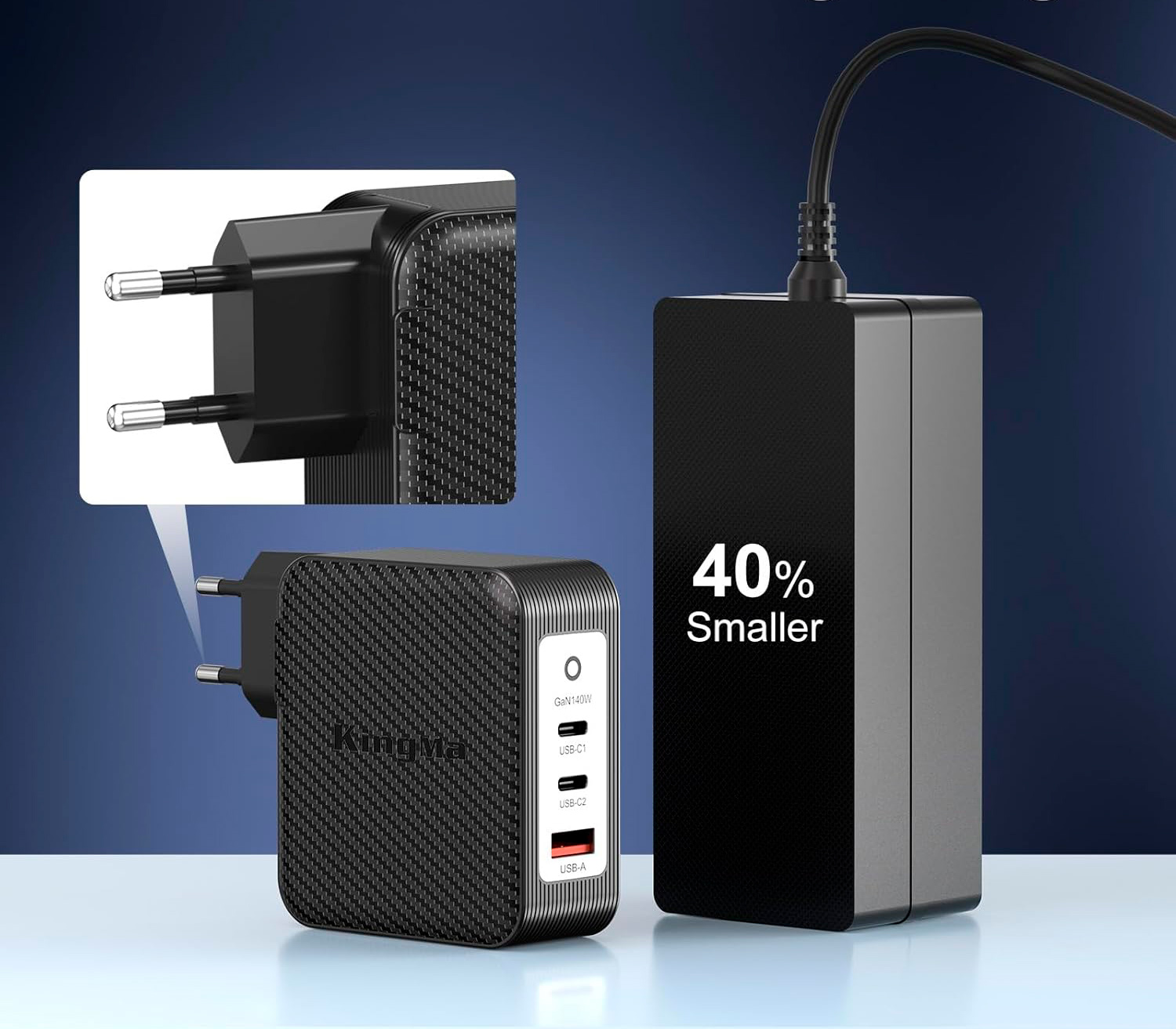 Зарядное устройство Kingma 140W GaN USB Charger, 140 Вт, 2х USB-C + USB-A