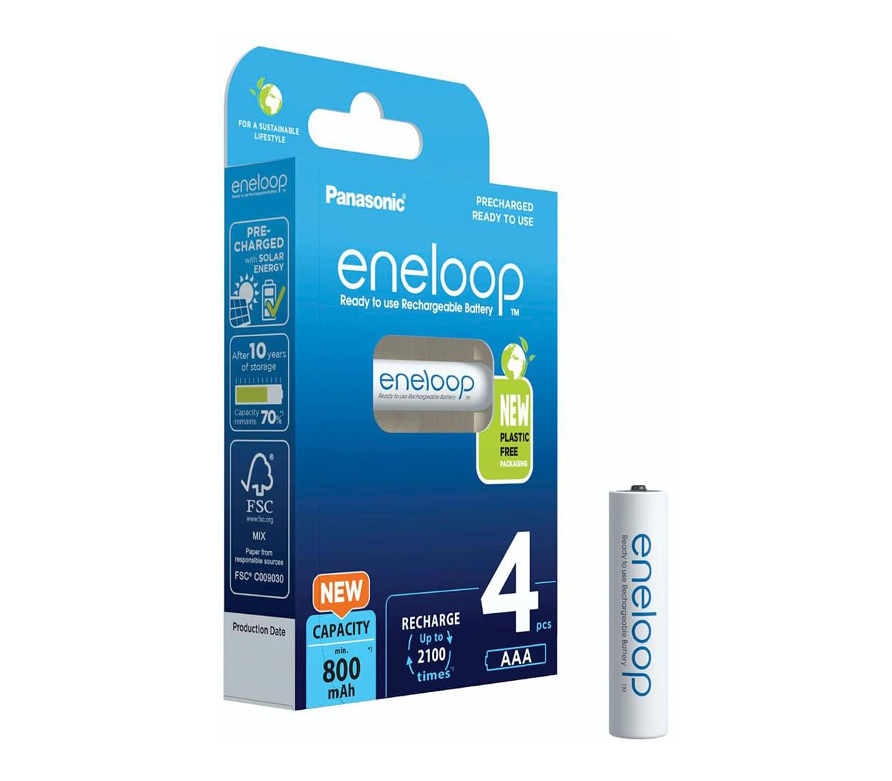 Аккумуляторы Panasonic Eneloop AAA, 800 мАч, 4 шт (BK-4MCDE/4BE)