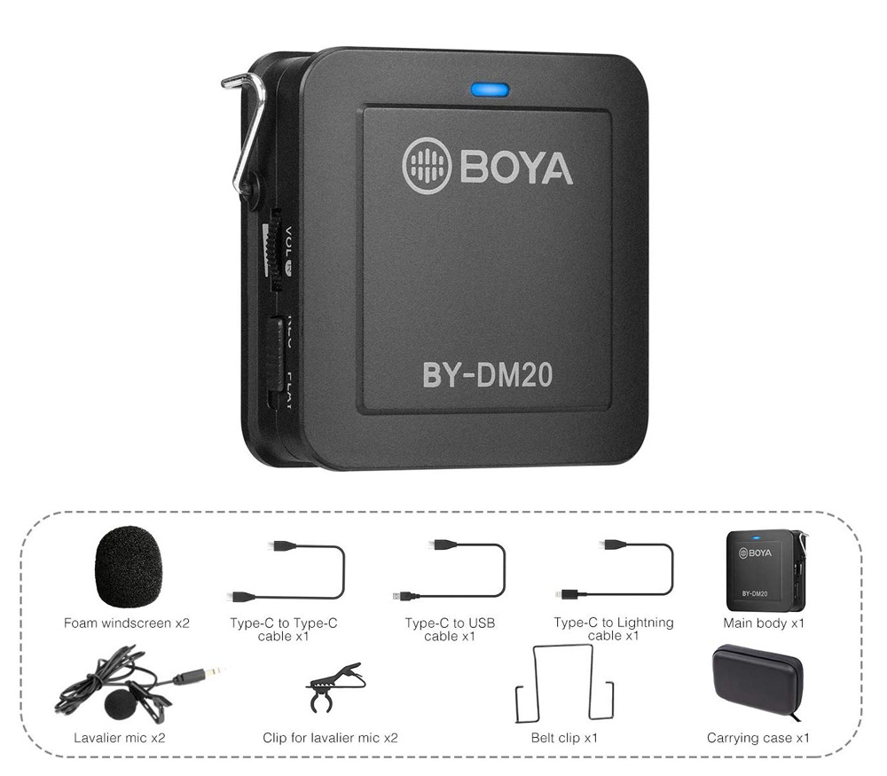 Комплект микрофонов Boya BY-DM20: 2 петлички + адаптер USB / Lightning