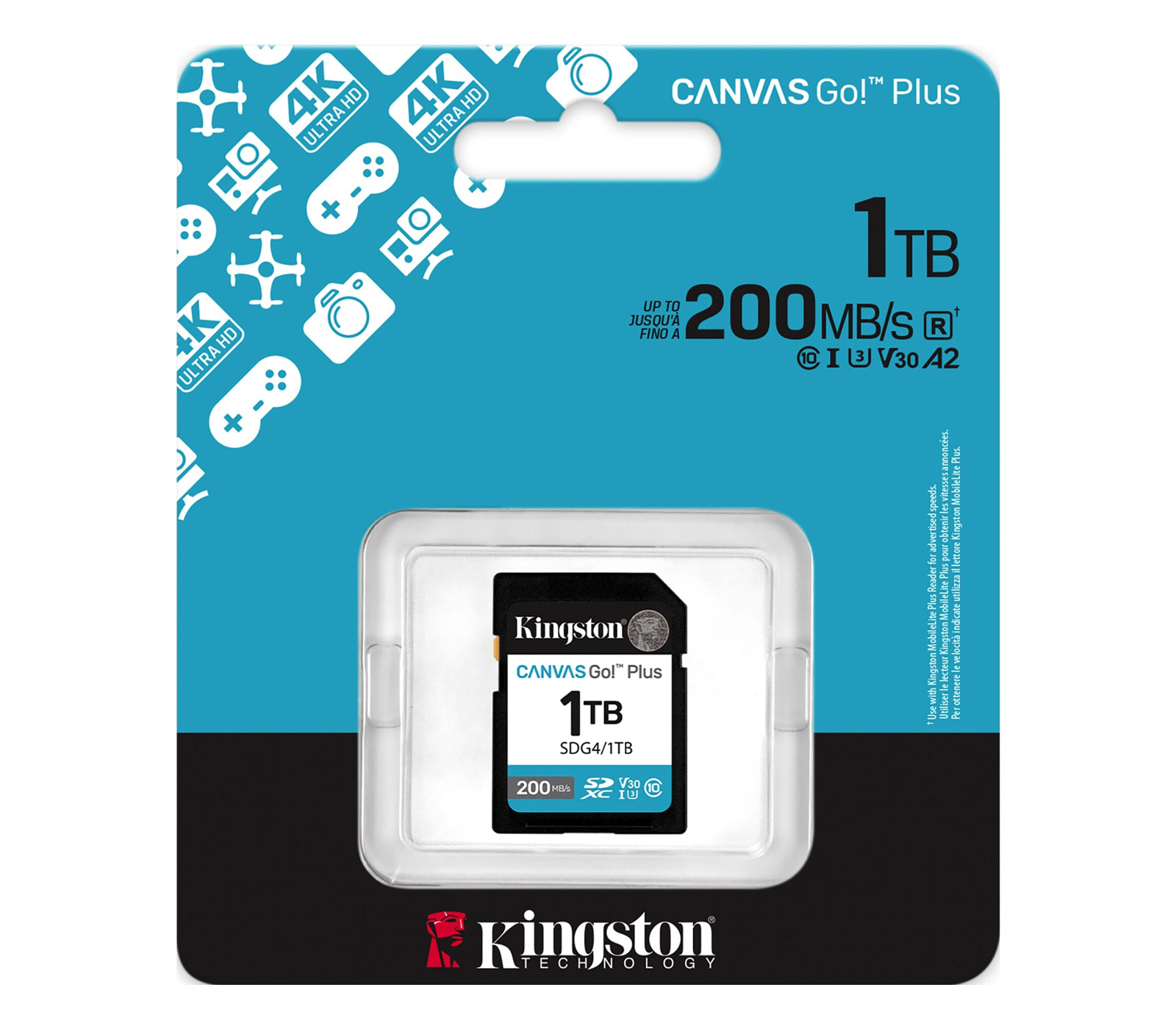 Карта памяти Kingston SDXC 1TB Canvas Go! Plus G4 UHS-I U3 V30 160/200Mb/s