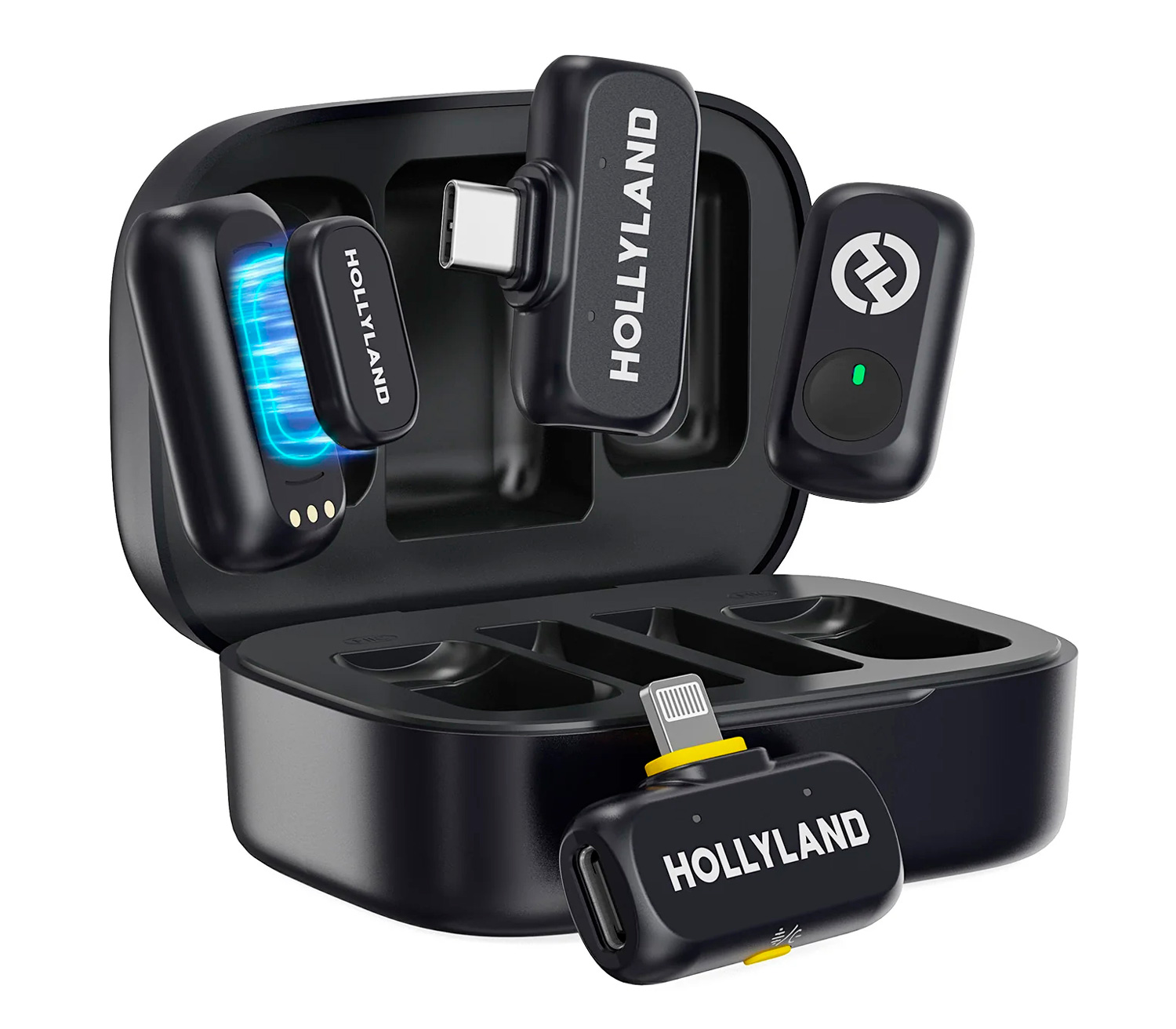 Беспроводная система Hollyland Lark A1 Combo, 2 микрофона, USB-C + Lightning, зарядный кейс, цвет Space Gray