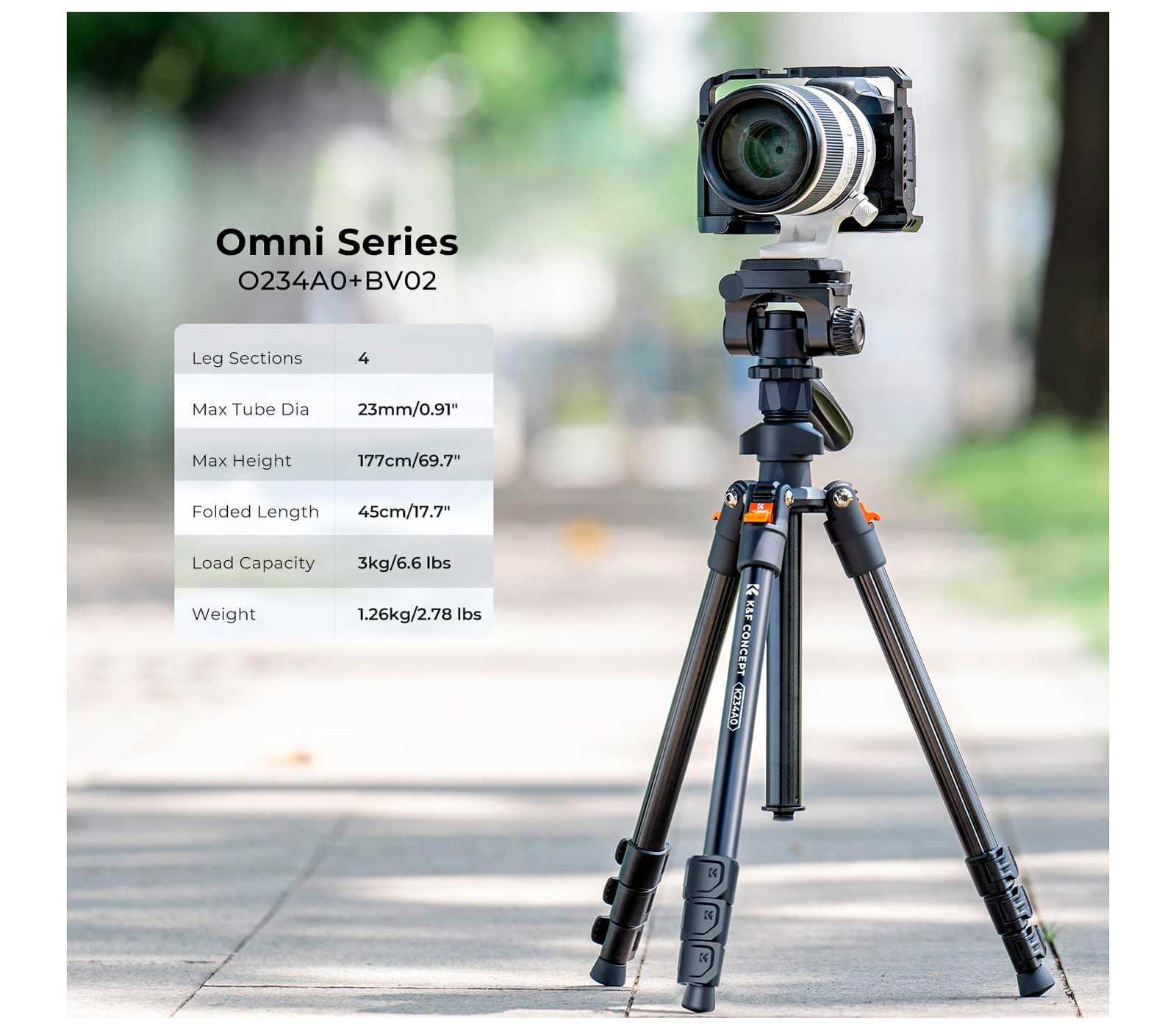 Штатив K&F Concept O234A0 с 2D головой и зажимом для смартфона
