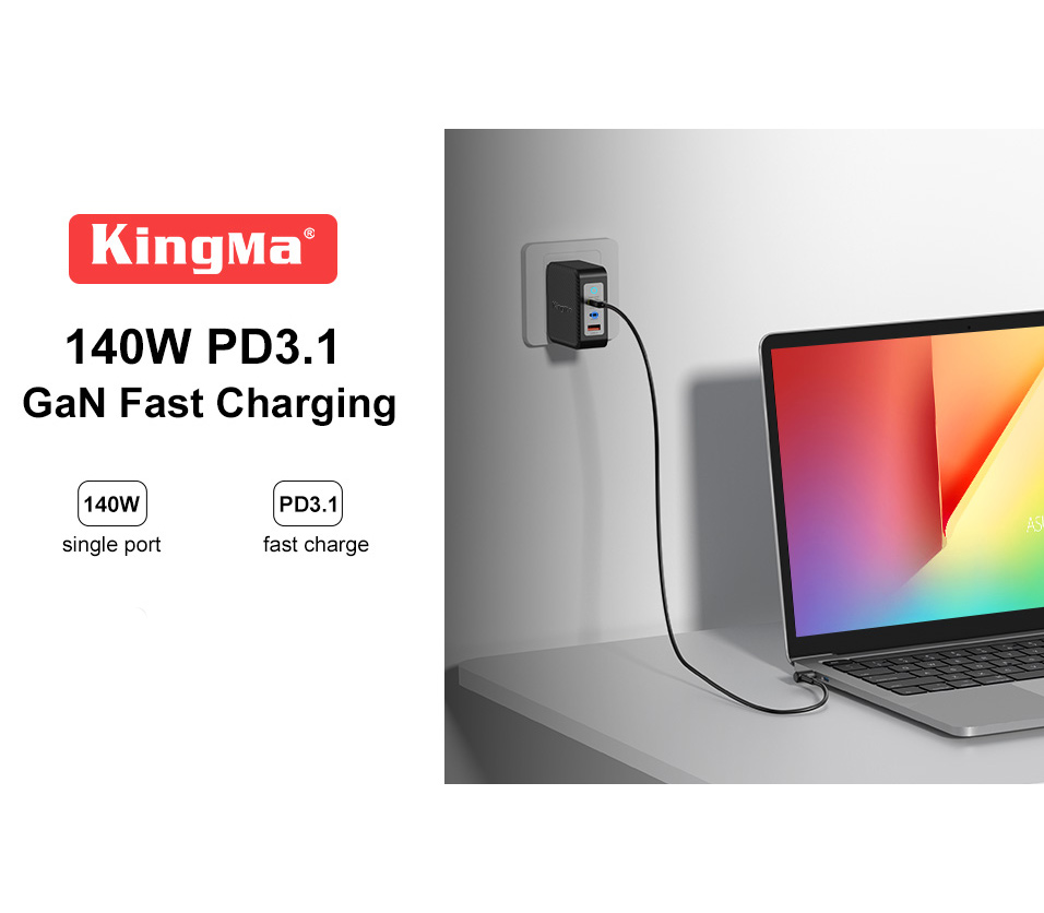 Зарядное устройство Kingma 140W GaN USB Charger, 140 Вт, 2х USB-C + USB-A