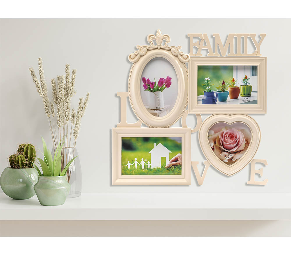 Мультирамка Fotografia Family Love, 4 фото (3х 10x15 + 13x13 см) кремовая