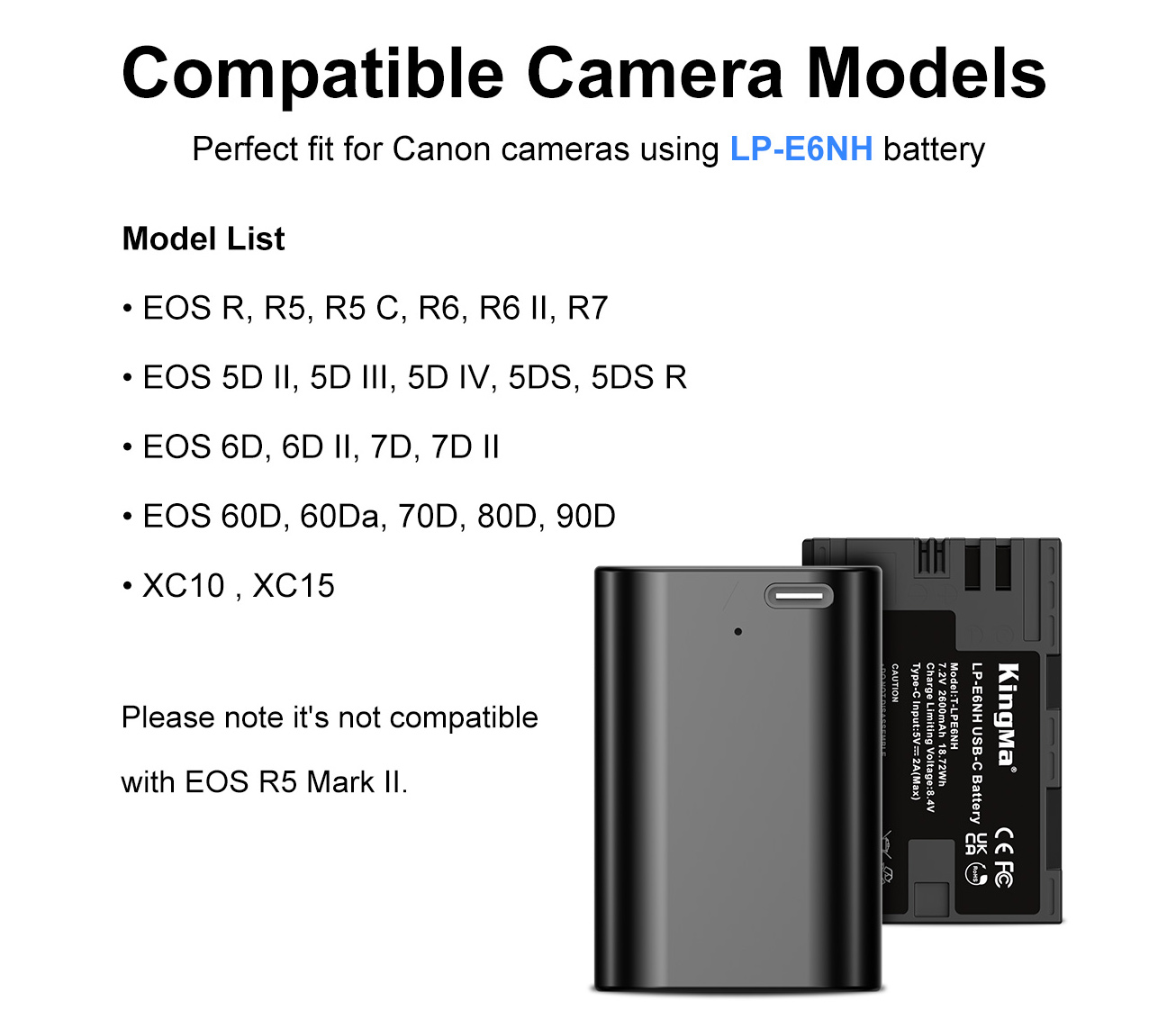 Аккумулятор Kingma LP-E6NH с портом зарядки USB-C, 2600 мАч
