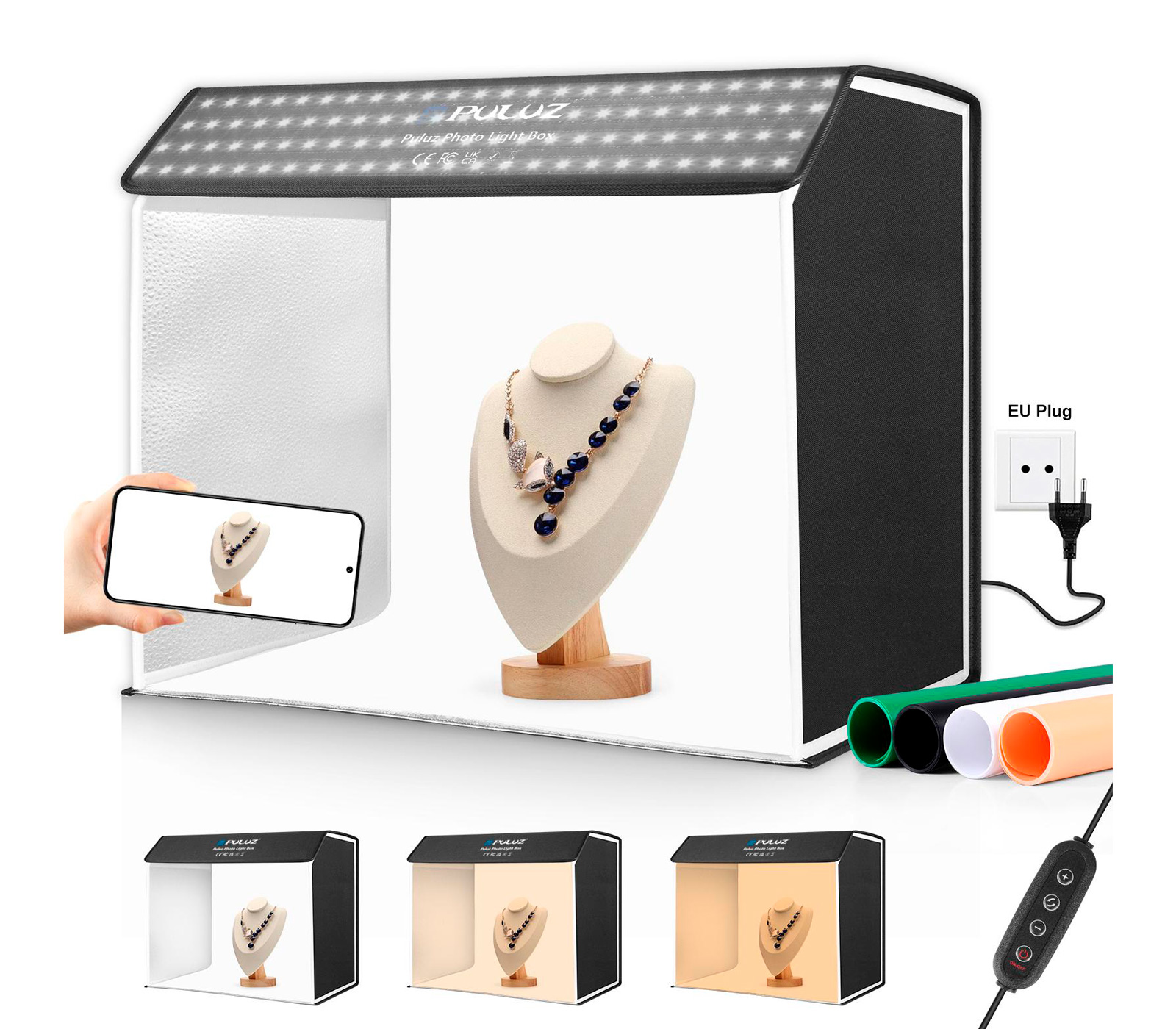 Фотобокс Puluz PU5064EU, 60 х 50 х 40 см, складной, с подсветкой и 4 фонами (уцененный)