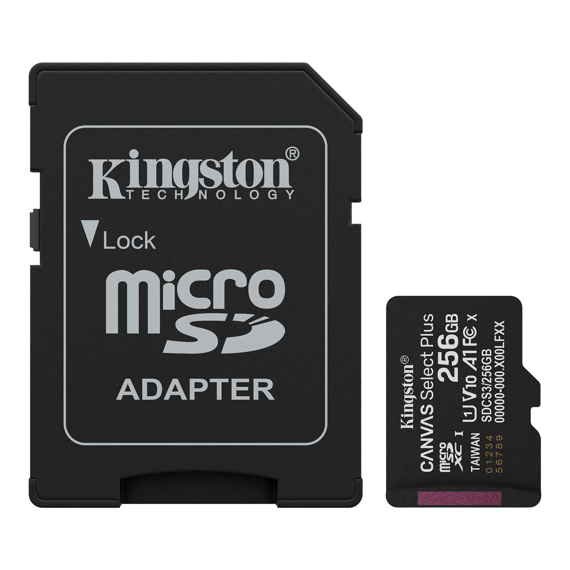 Карта памяти Kingston MicroSDXC 256GB Canvas Select Plus Gen3 UHS-I U1 A1, с адаптером SD