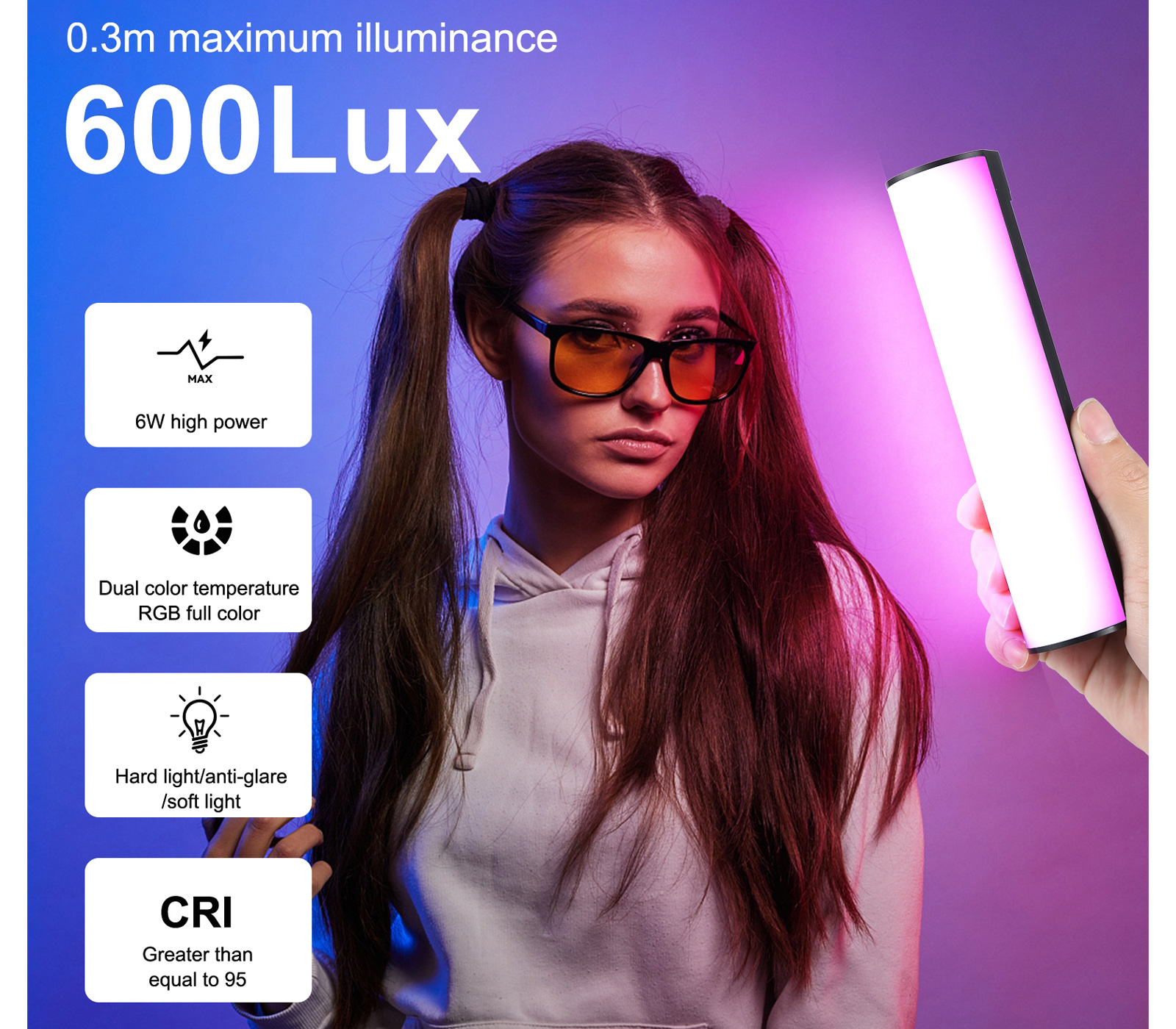 Осветитель Puluz PU4138, RGB, 2500-9000К, 6 Вт, длина 17 см
