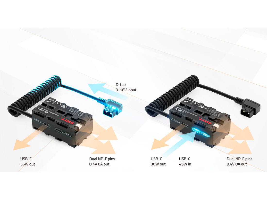 Адаптер питания SWIT DB-DF570, двусторонний вход/выход USB-C PD и D-Tap