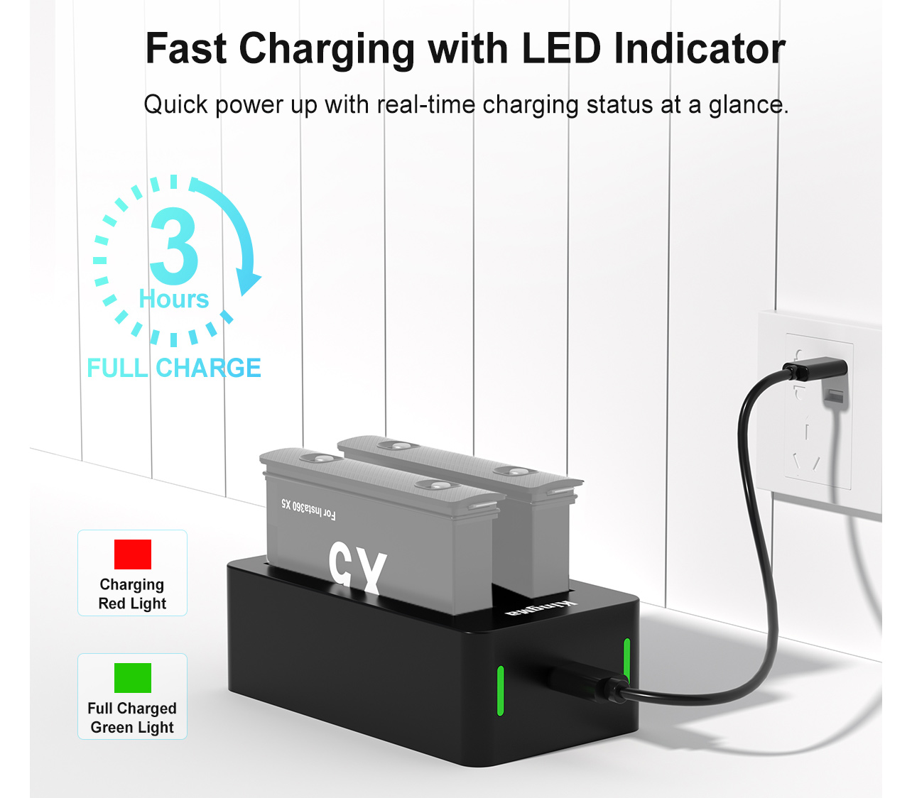 Зарядное устройство Kingma BM072 для 2х аккумуляторов Insta360 One X5