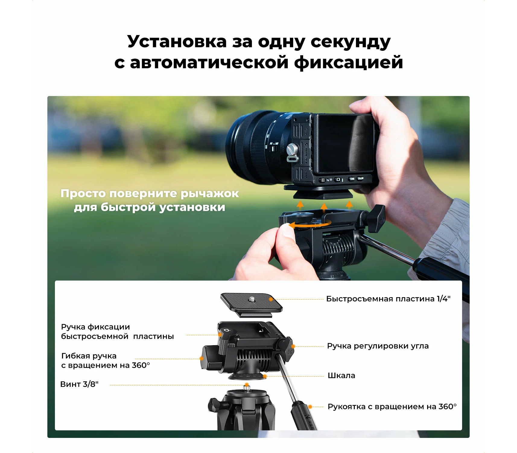 Штатив K&F Concept S255A3 с 2D головой BV01