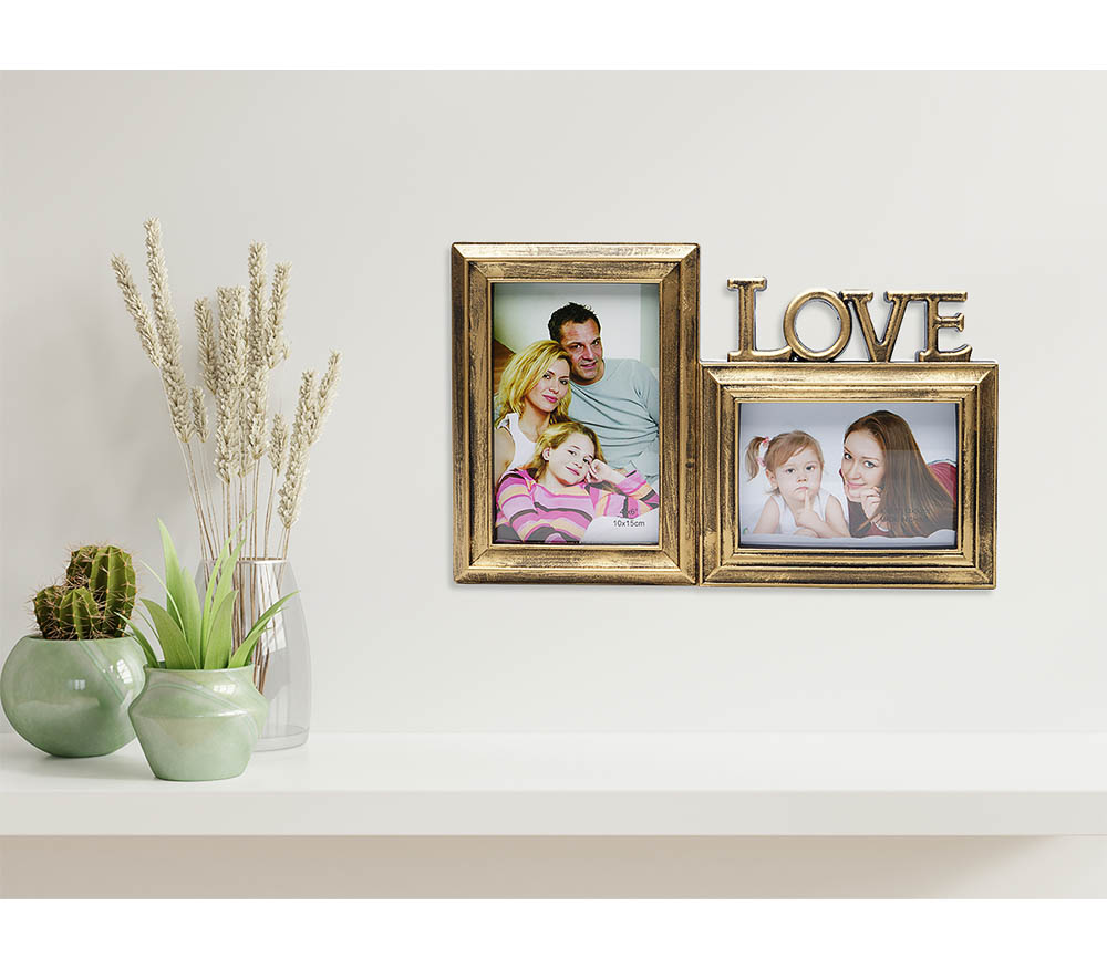 Мультирамка Fotografia Love 2 фото (10x15 см + 13x9 см), золотая