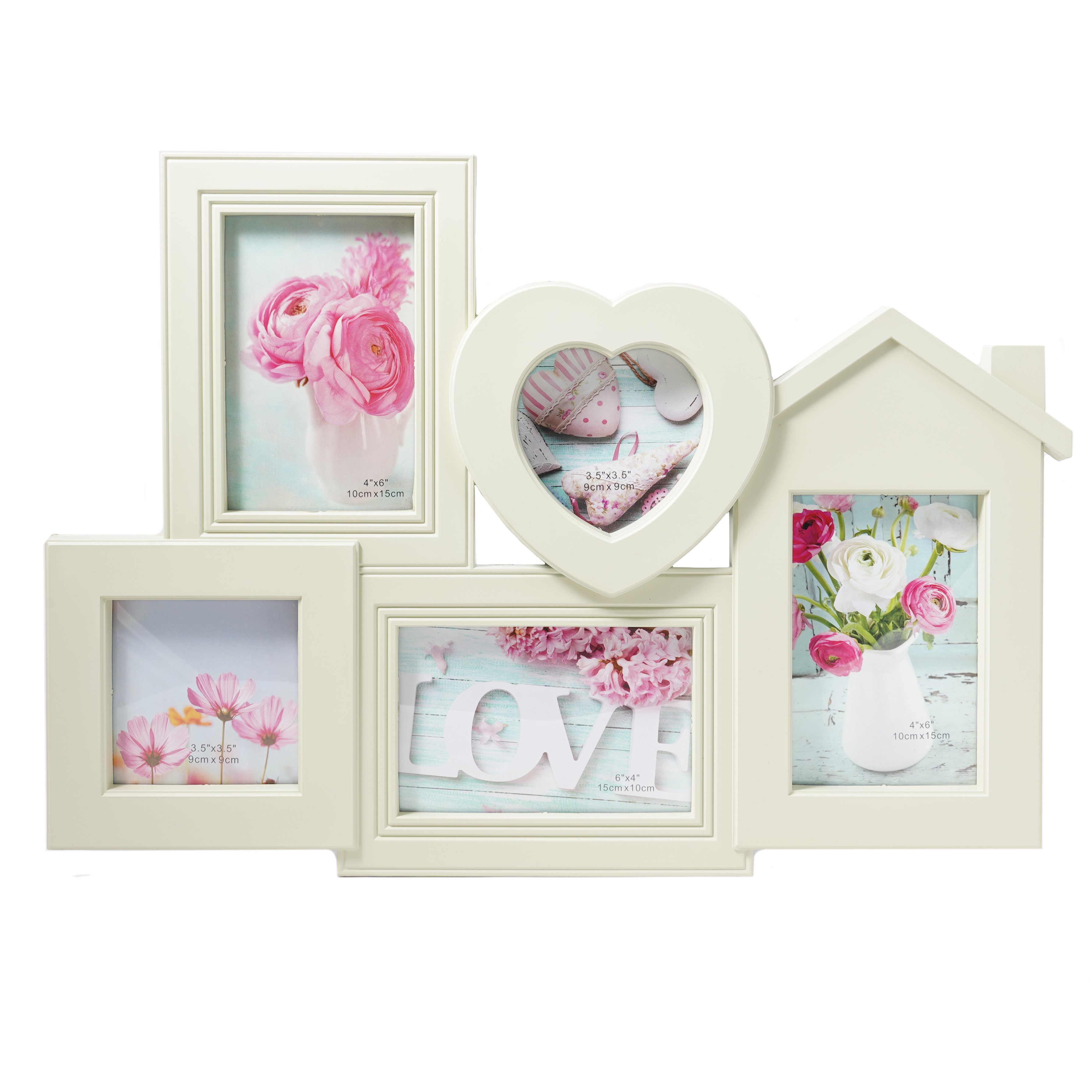 Мультирамка Fotografia на 5 фото (3х 10х15 + 2х 9х9 см) белая