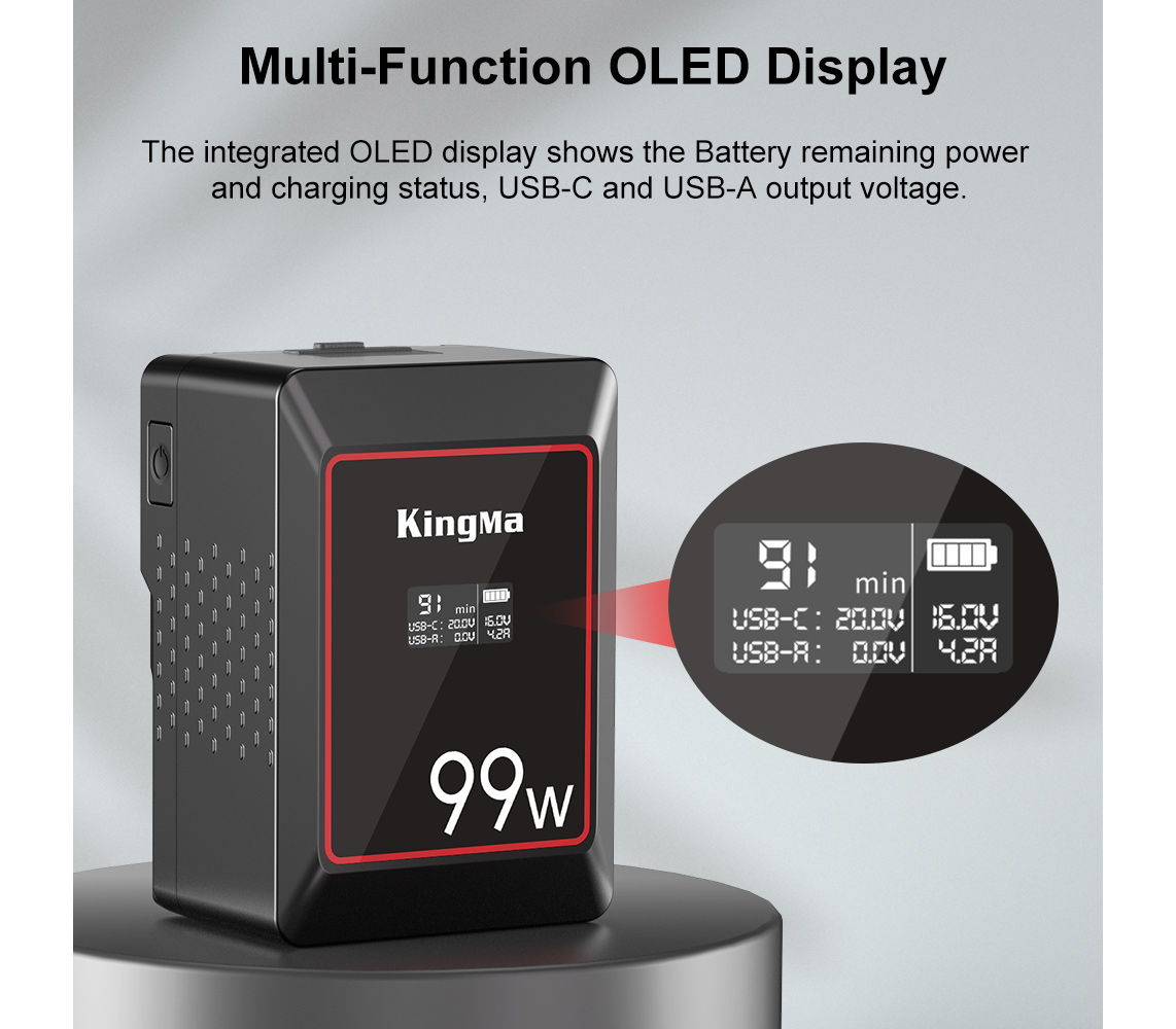 Аккумулятор Kingma 99W Mini, V-Mount, OLED дисплей, 6700 мАч