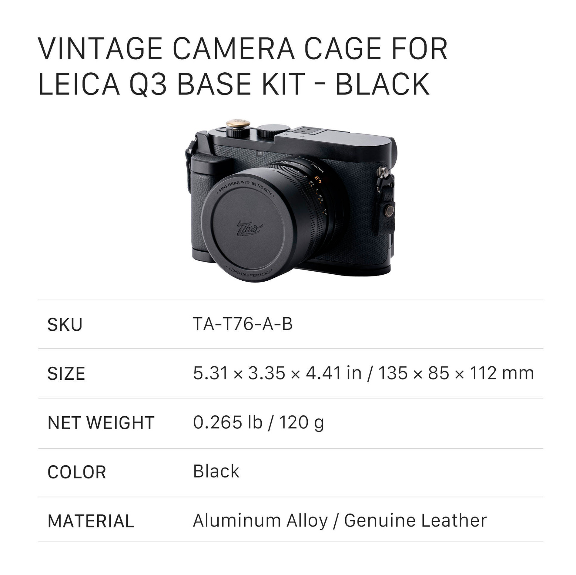 Набор аксессуаров Tilta Vintage Camera Cage Base Kit для Leica Q3, черный