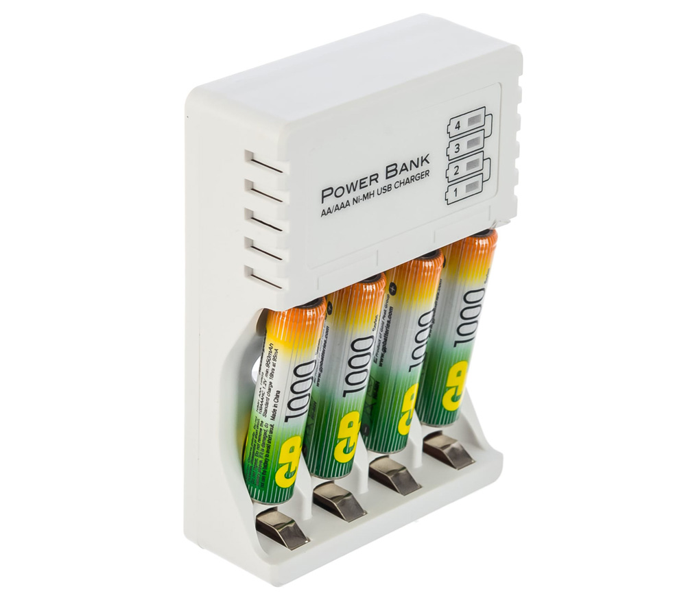 Зарядное устройство GP CPB-2CR4 + 4 аккумулятора AAA 1000 мАч, USB