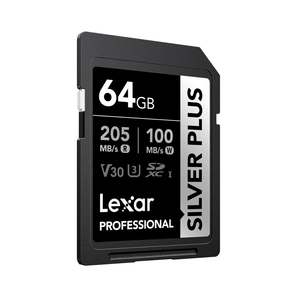 Карта памяти Lexar SDXC 64GB Professional Silver Plus UHS-I U3 V30 (205/100 MB/s)