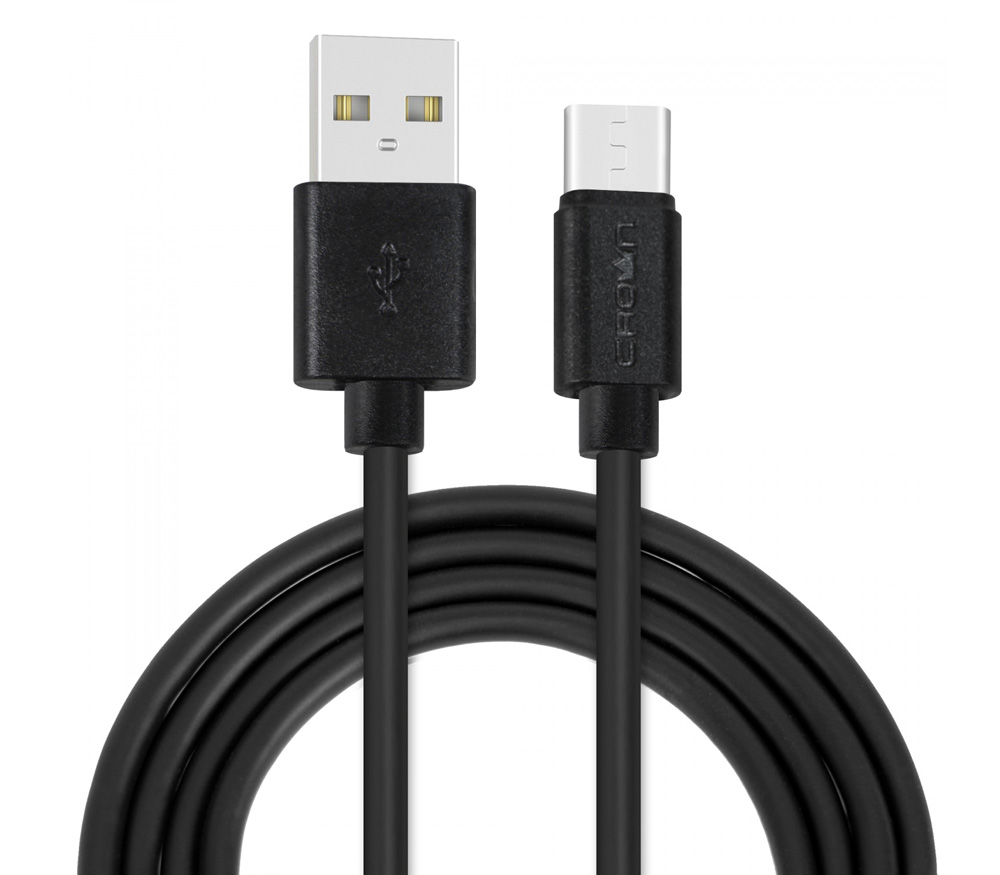 Кабель Crown USB-A / USB-C, ПВХ оплетка, 1 м (черный / белый)