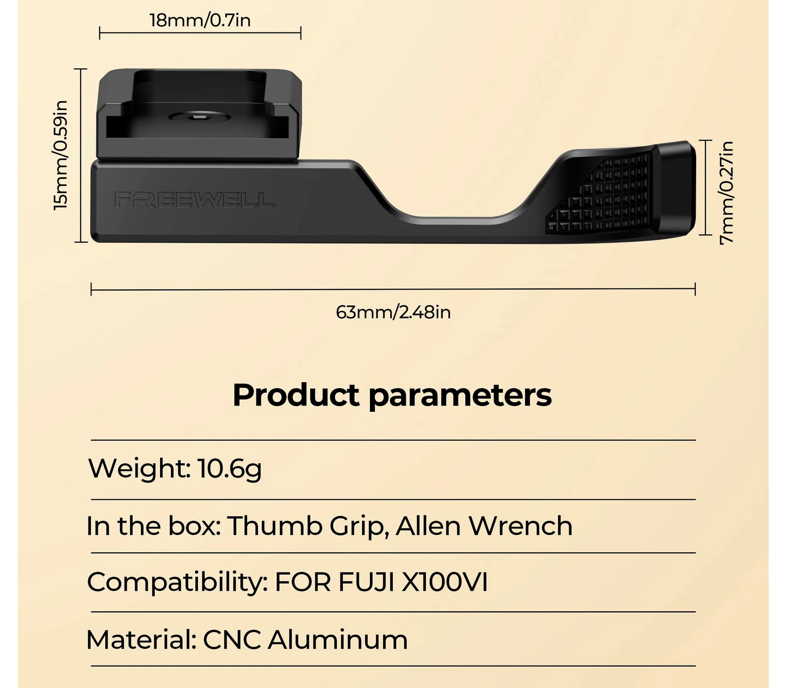 Упор для большого пальца Freewell Thumb Grip для Fujifilm X100VI, с башмаком, черный