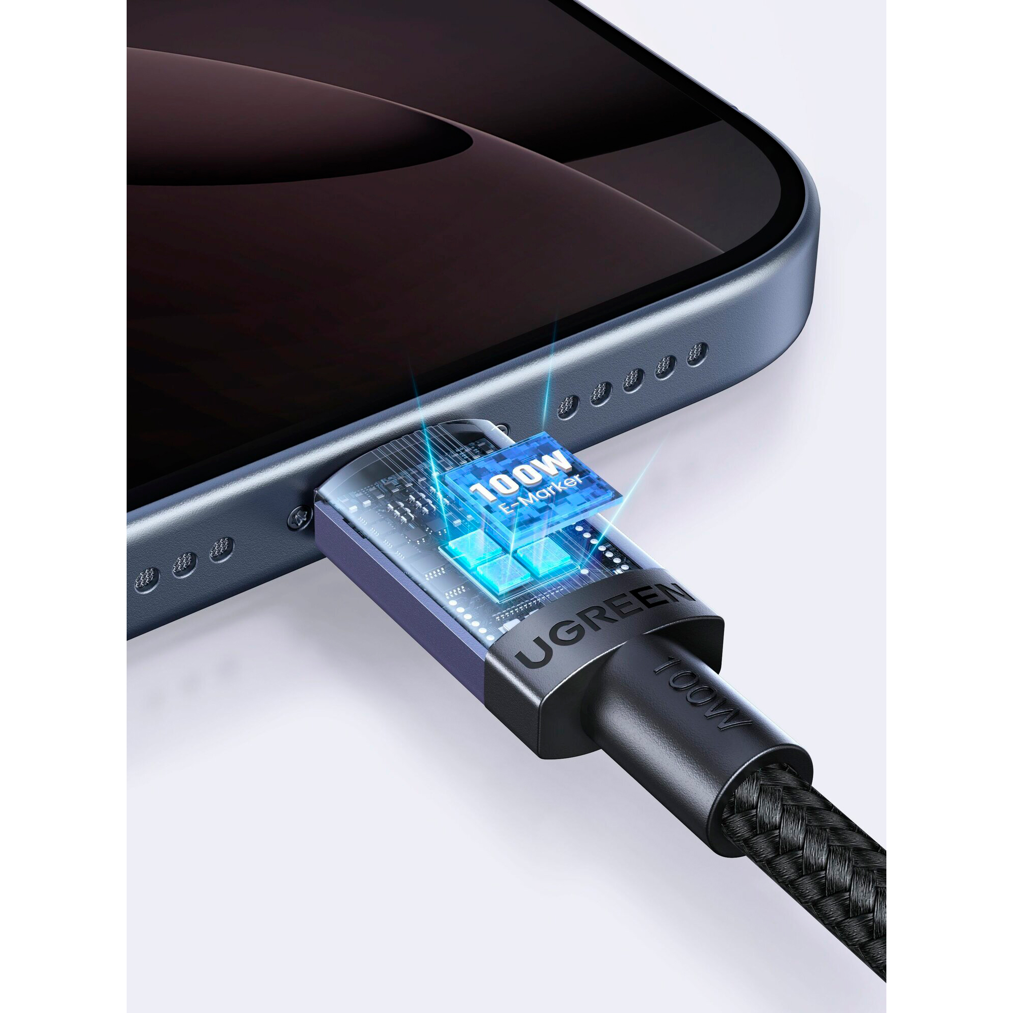 Кабель Ugreen L528, USB-C - USB-C, 100 Вт, 2 м, черный