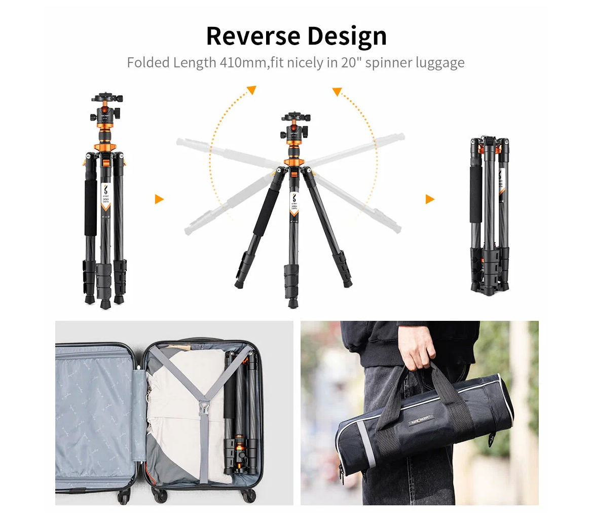 Штатив K&F Concept D254C1 с шаровой головой BH-28L, карбон