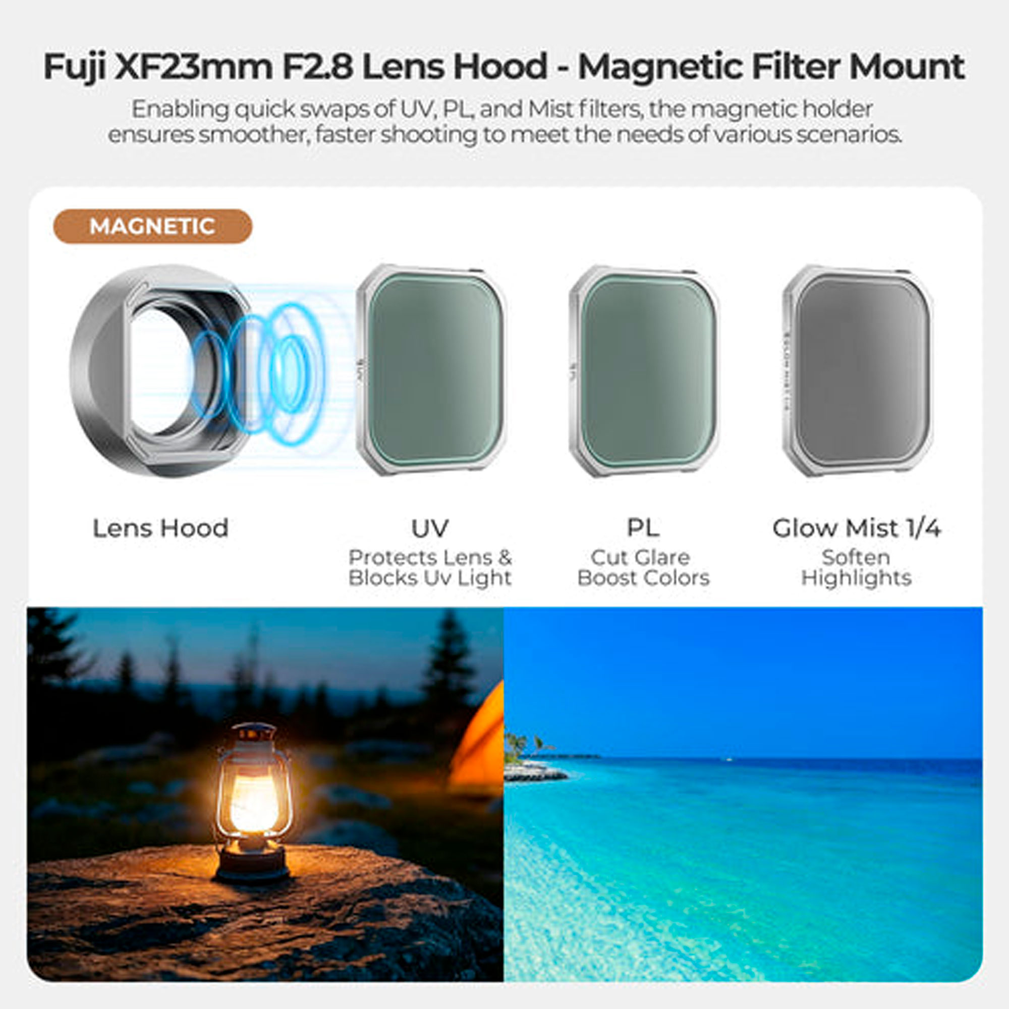 Светофильтры Freewell Fujifilm XF 23MM F2.8 LENS HOOD MAGNETIC PL, UV & GLOW MIST 1/4 SILVER