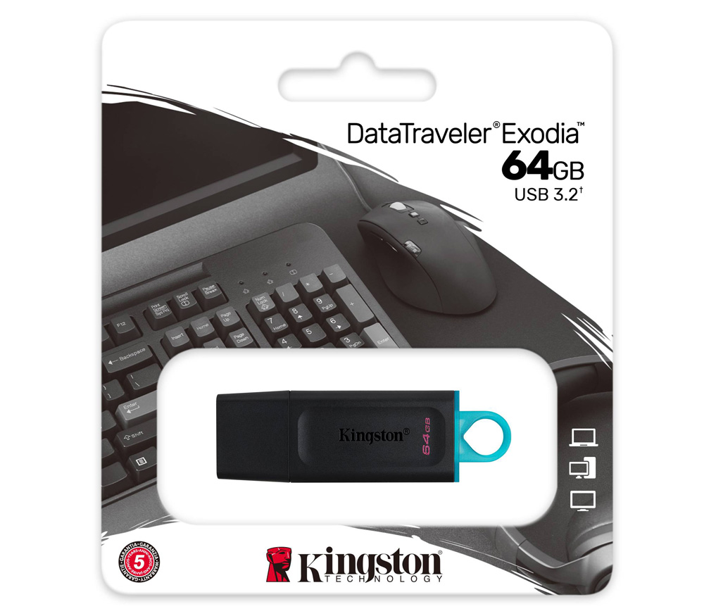 Накопитель Kingston USB 3.2 DataTraveler Exodia 64GB, черный