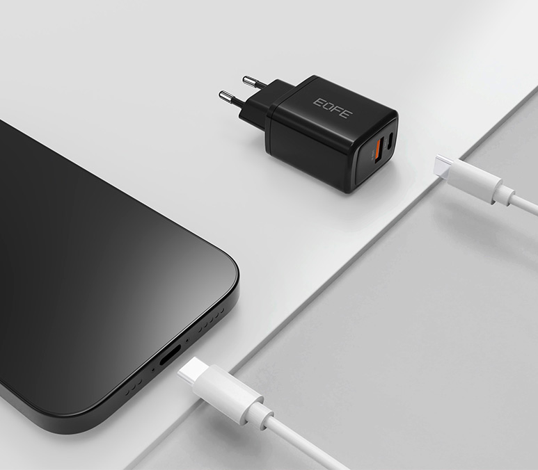 Зарядное устройство EOFE E203, USB-A + USB-C, 20 Вт, 3A, черное