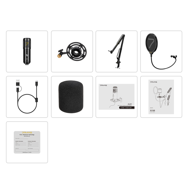 Микрофон 7Ryms SR-AU01-K1, комплект из USB микрофона, пантографа и ПОП-фильтра для аудиозаписи и стриминга