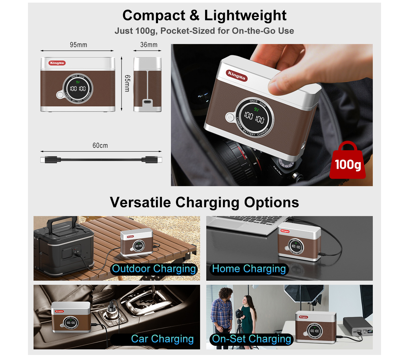 Зарядный кейс Kingma BM070-FW50 для 2х Sony NP-FW50, коричневый