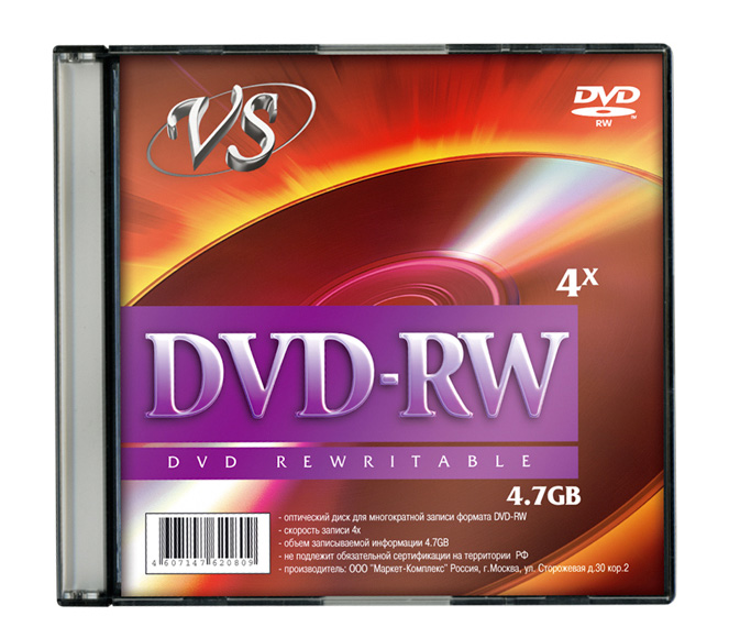 Диск VS DVD-RW 4,7 GB 4x Slim, 5 шт.
