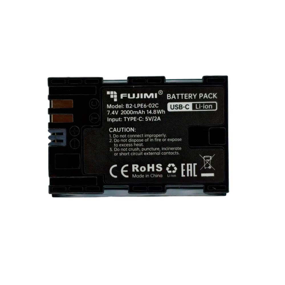 Аккумулятор Fujimi FBTLP-E6, с разъемом USB-C, 2000 мАч