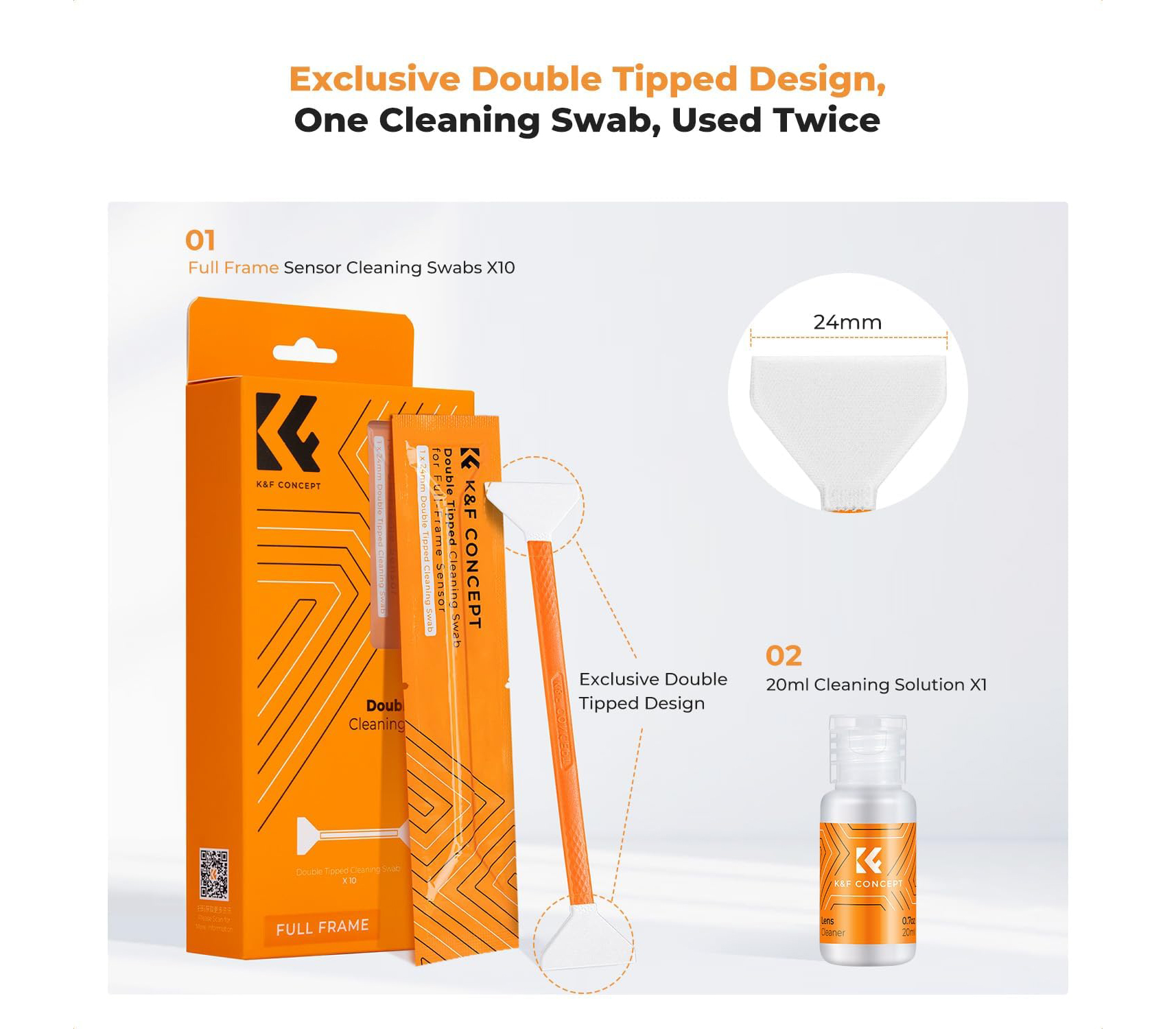 Шваброчки для чистки матриц K&F Concept 1965, для Full Frame камер, двухсторонние (10 шт, жидкость)