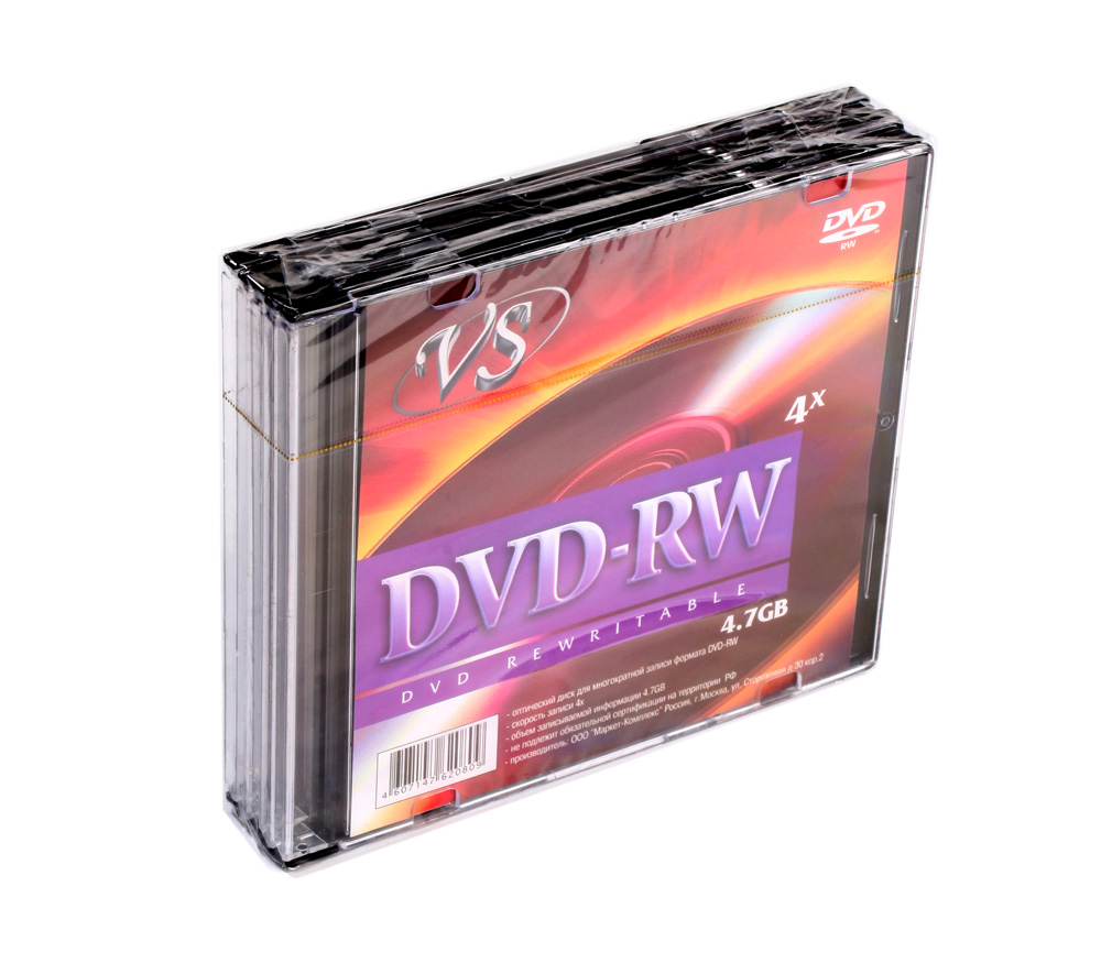 Диск VS DVD-RW 4,7 GB 4x Slim, 5 шт.