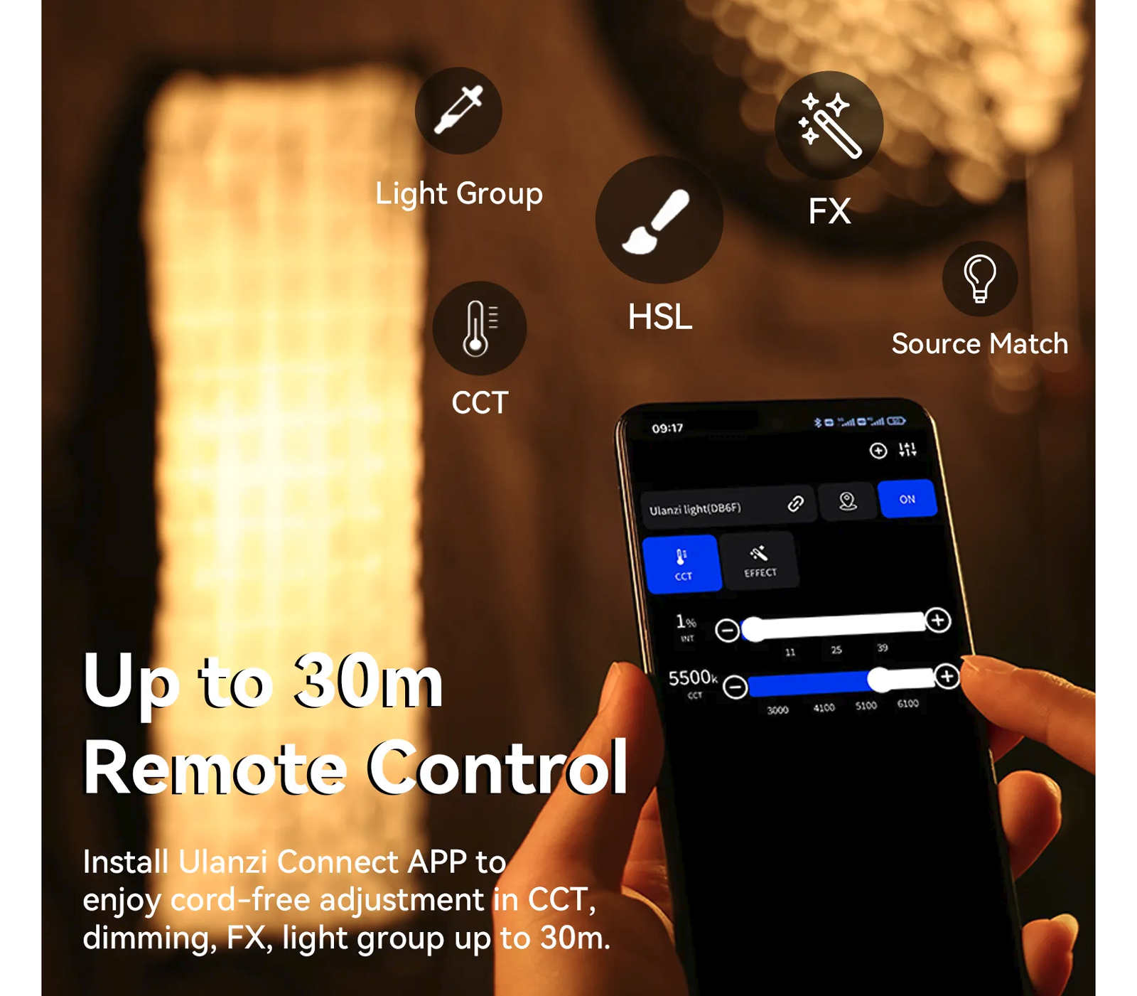 Осветитель Ulanzi V-200Bi Video Light, 2700-6500К, 200 Вт, V-Mount