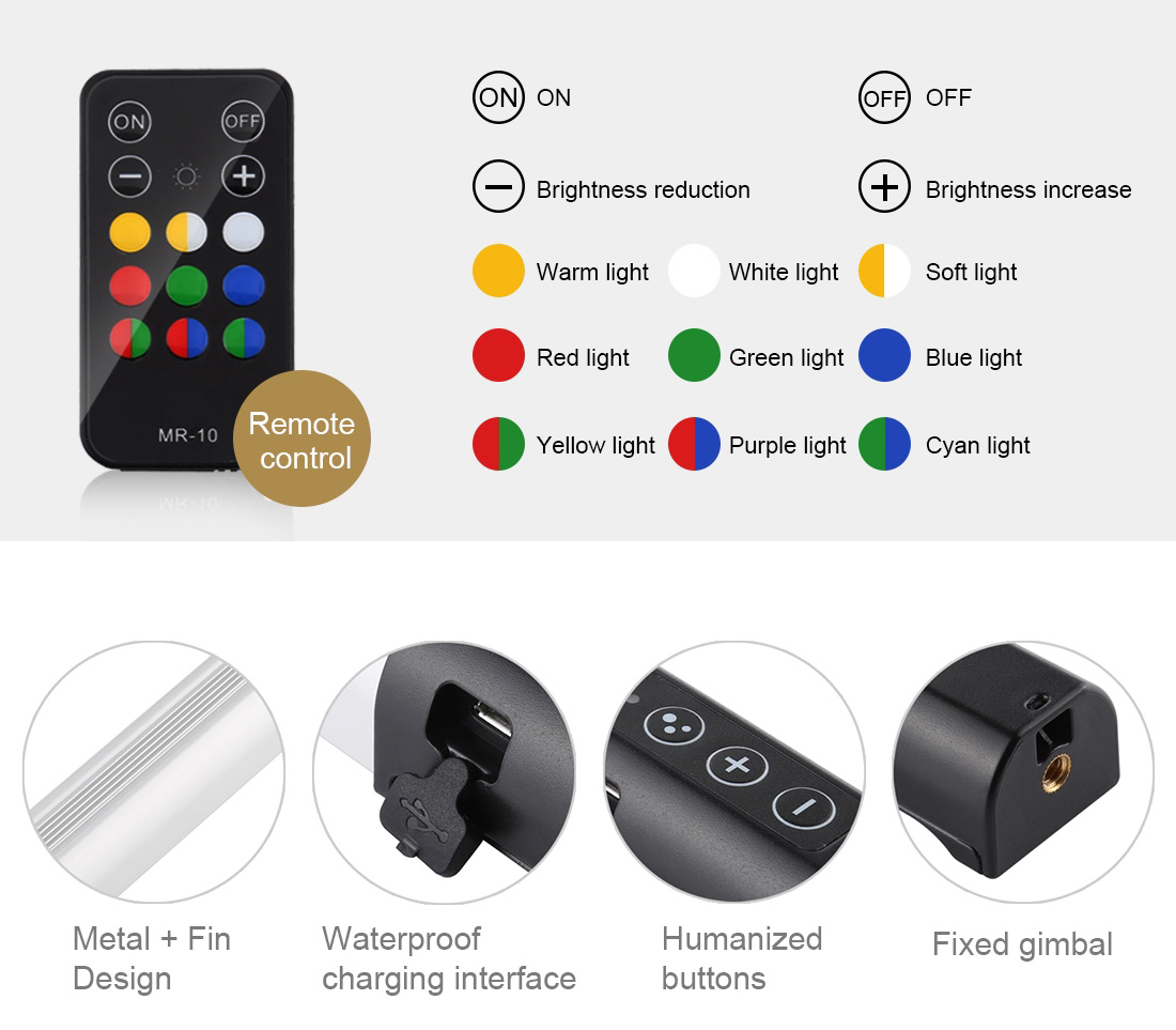 Осветитель Puluz PU460B, 3200-5600К, RGB, 10 Вт, 55 см
