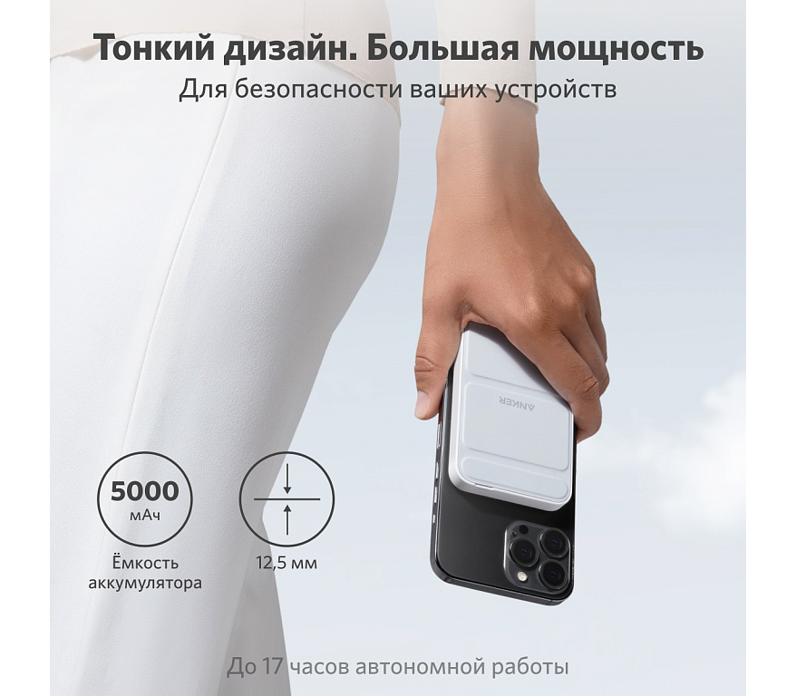 Внешний аккумулятор Anker 622 Magnetic Battery MagGo, 5000 мАч, MagSafe, белый