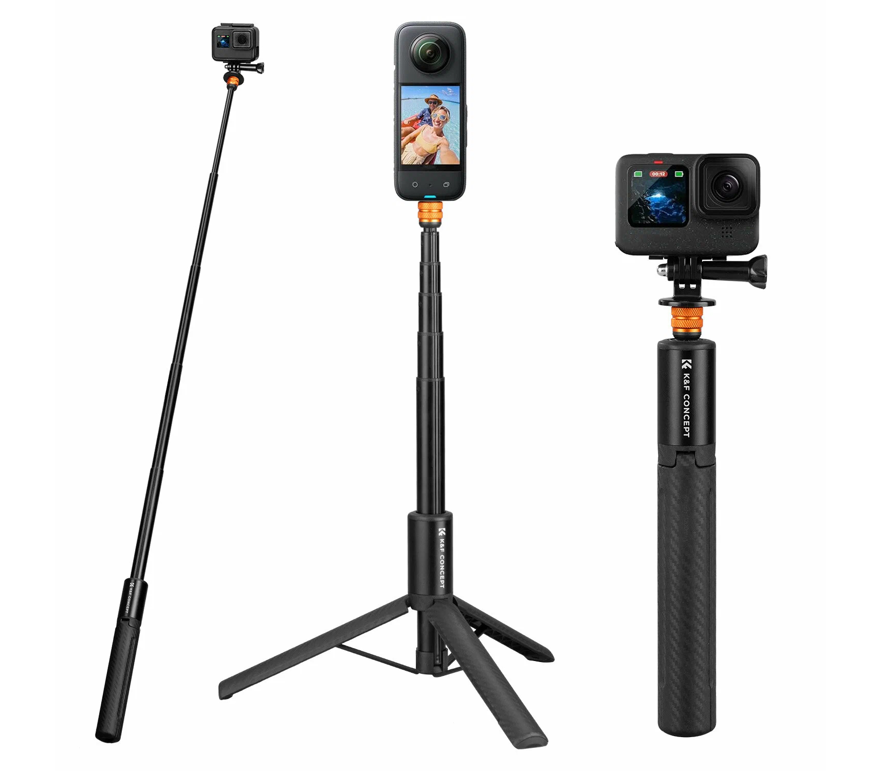 Штатив-монопод K&F Concept MS21, с креплением 1/4" и адаптером для GoPro