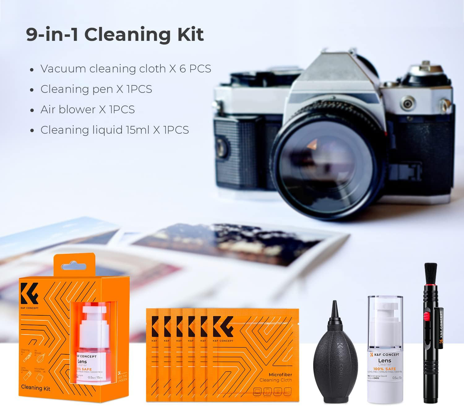Набор для чистки оптики K&F Concept 1618, карандаш, груша, жидкость, 6 салфеток