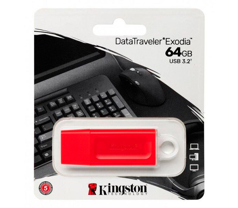 Накопитель Kingston USB3.2 Flash 64GB DataTraveler Exodia, красный